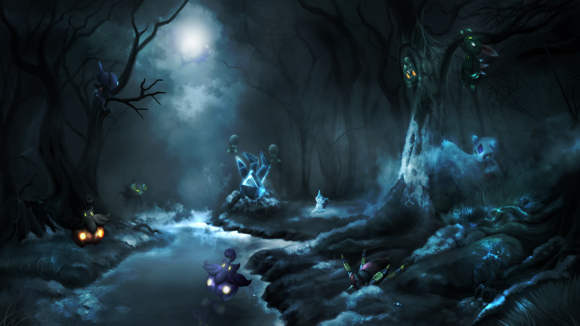 1080P, mon, pikachu, halloween, dark, art, clouds, mimikyu, pok, HD Wallpaper