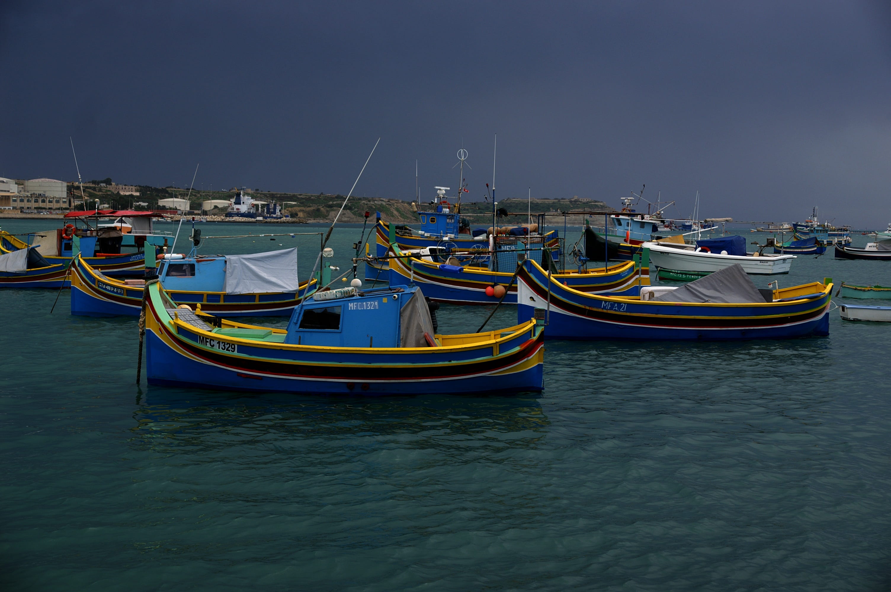 architecture, blue, nature, mode of transportation, nautical vessel, fishing boat, boats, 2K, scenics - nature, Port, masaxlokk, sea, no people, waterfront, HD Wallpaper