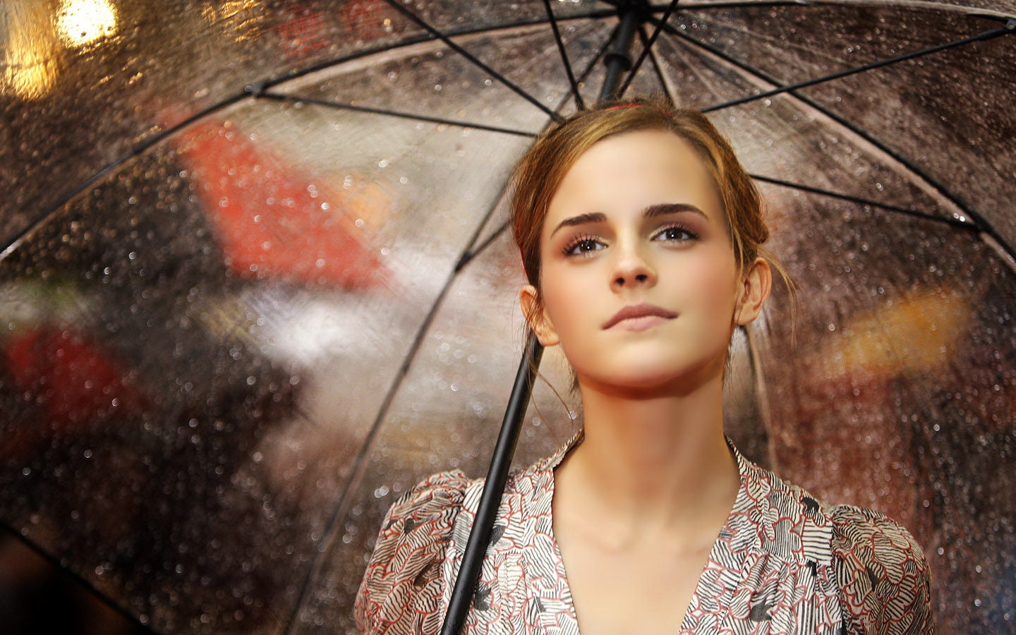 young adult, brown eyes, front view, umbrella, hair, headshot, beauty, adult, beautiful woman, blonde, hairstyle, rain, face, looking, outdoors, wet, one person, HD Wallpaper