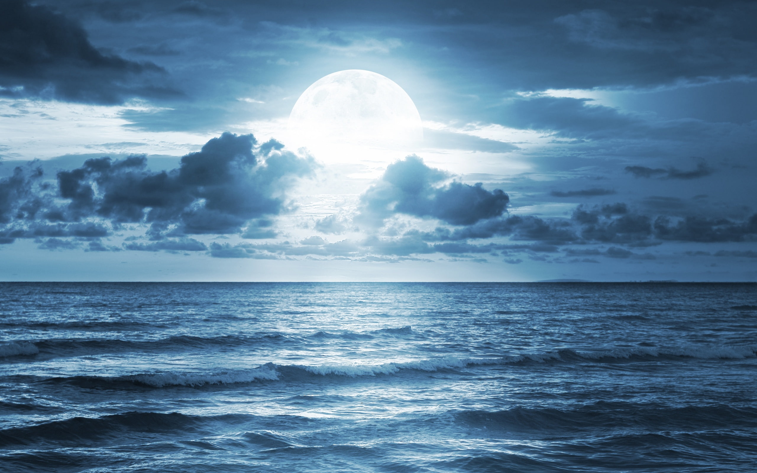 2K, ocean, moonlight, moon, beautiful, nature, scene, dramatic, full, sea, HD Wallpaper