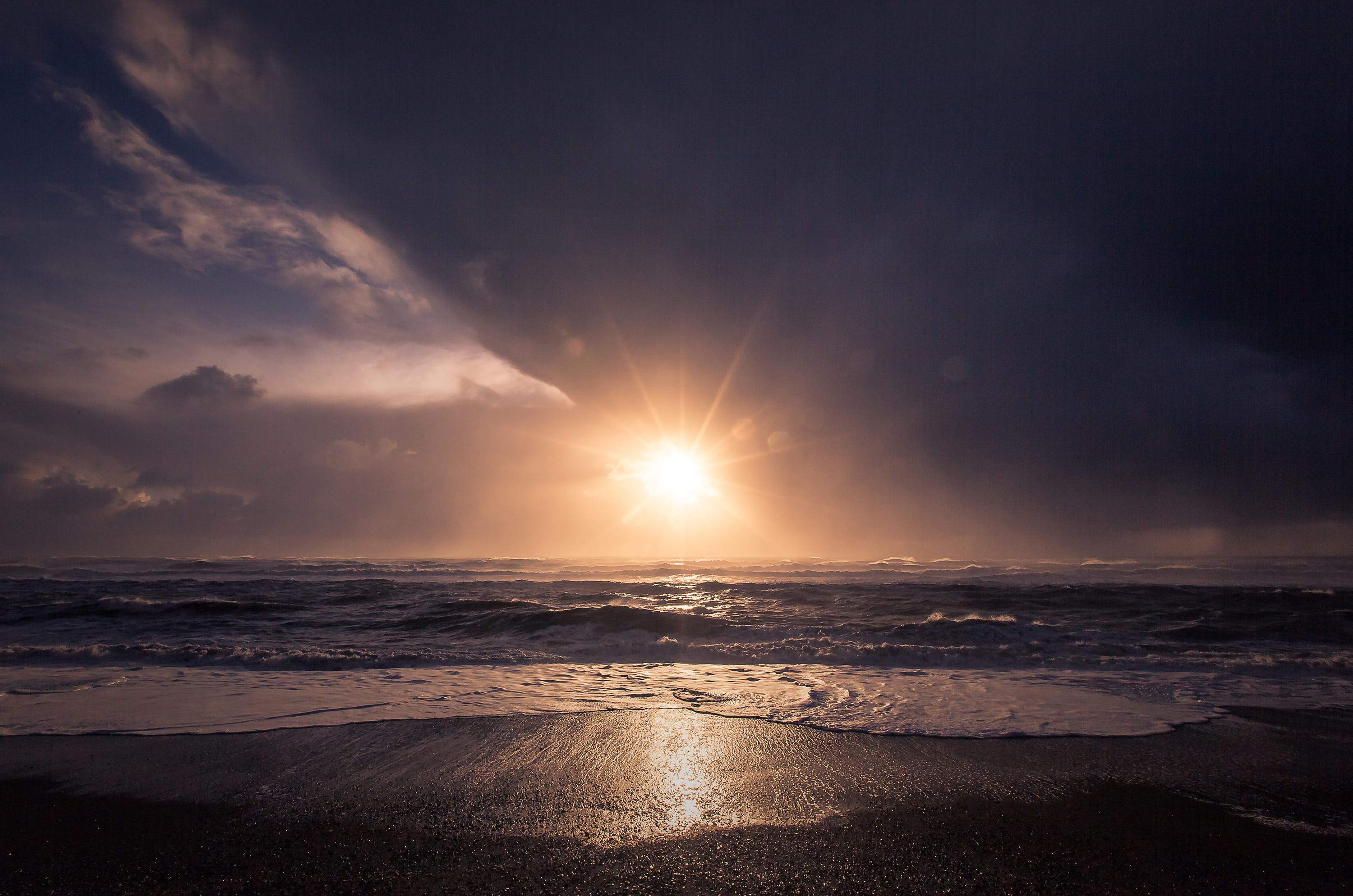 water, horizon, scenics - nature, intense, wave, no people, westland national park, nature, gillespies beach, land, sunlight, storm clouds, clouds, outdoors, HD Wallpaper