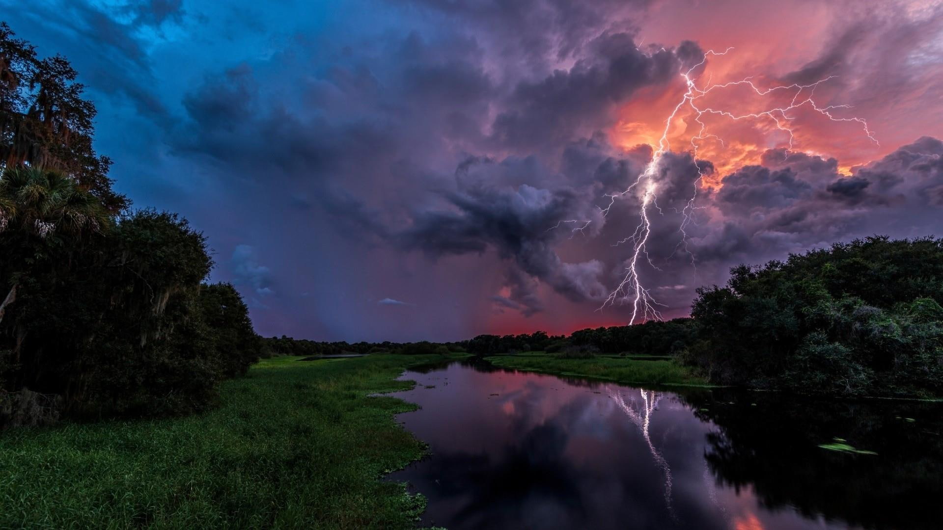 brook, thunder, storm, lightning, nature, 1080P, thunderstorm, HD Wallpaper