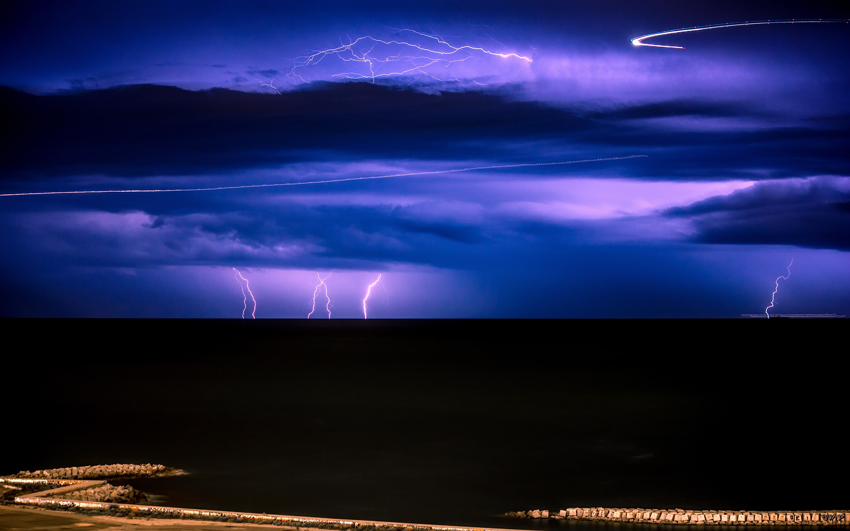 silent, sea, storm, lightning, thunderbolt, 2K, thunder, HD Wallpaper