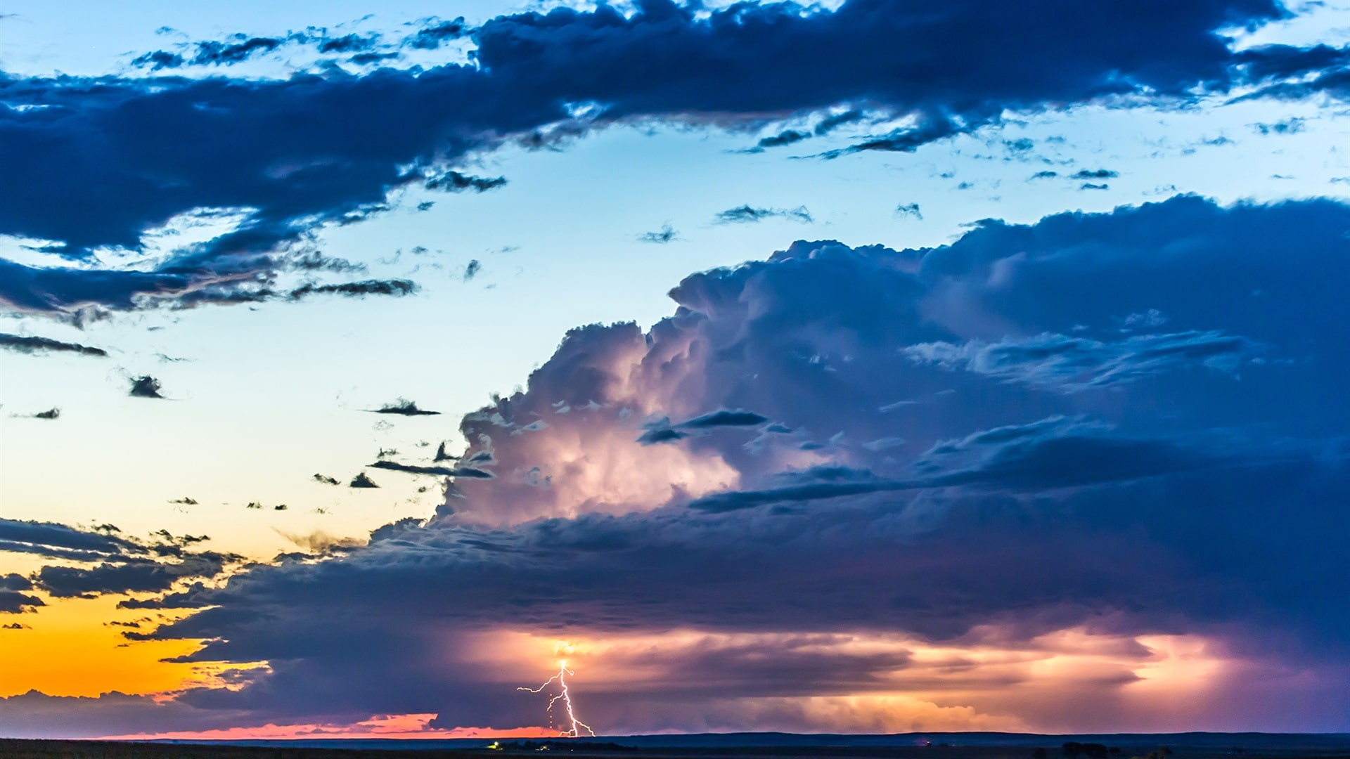 Thunder, Sunset, Sky, 1080P, Lightning, Glow, Clouds, HD Wallpaper