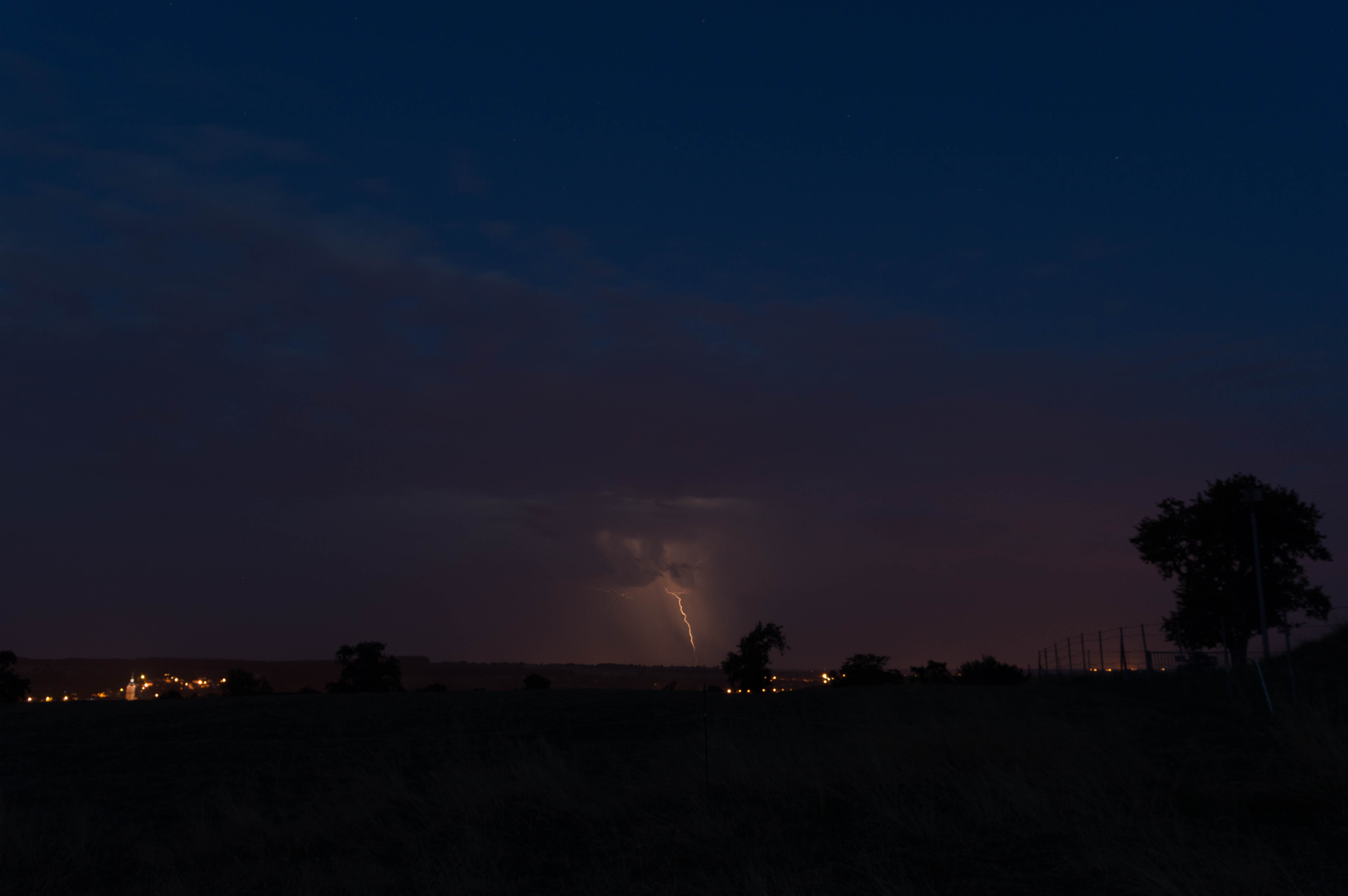 landscape, 5K, lightning, blue, tree, france, nature, sky, night, thunder, HD Wallpaper