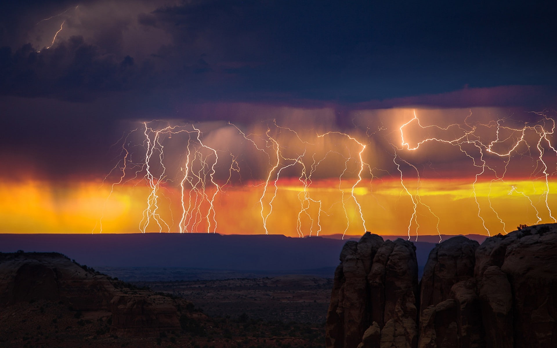 environment, cloud - sky, sign, no people, power, illuminated, storm, lightning, communication, rock, thunderstorm, nature, power in nature, warning sign, HD Wallpaper