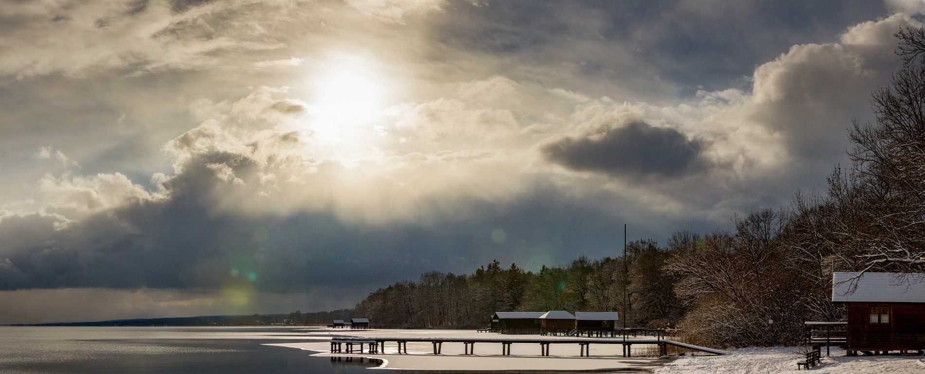 winter, landscape, storm, sunbeam, sunlight, nature, cloud - sky, ominous, transportation, scenics - nature, sky, architecture, sun, dock, day, sunset, HD Wallpaper