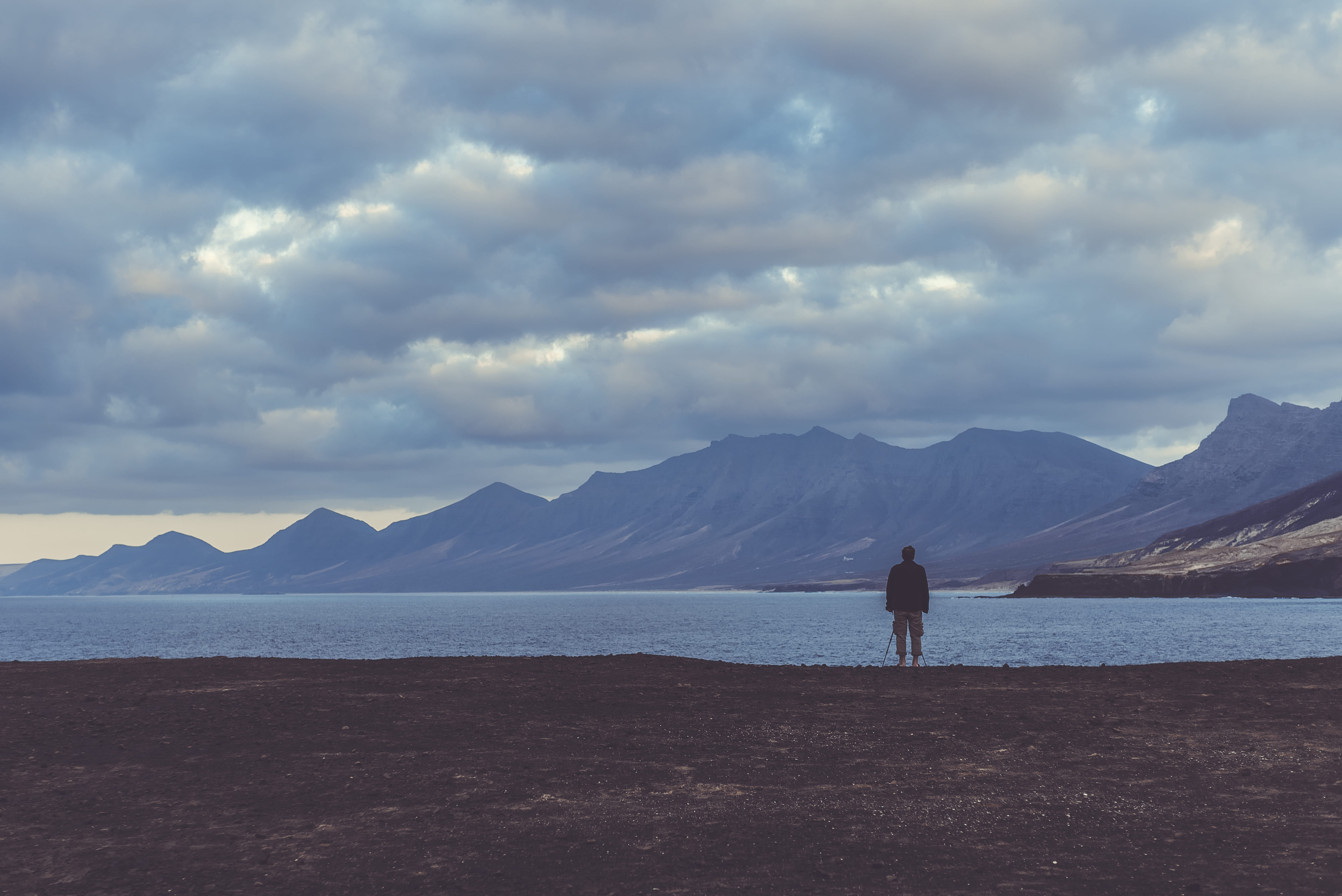 fuerteventura, tranquil scene, clouds, cumulus, weather, mountain range, canary, islands, ocean, water, real people, scenics - nature, cloud, photographer, HD Wallpaper