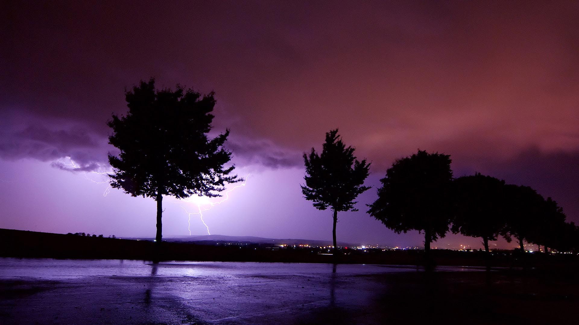 distant, 1080P, nature, thunder, hd, purple, white, lightning, HD Wallpaper