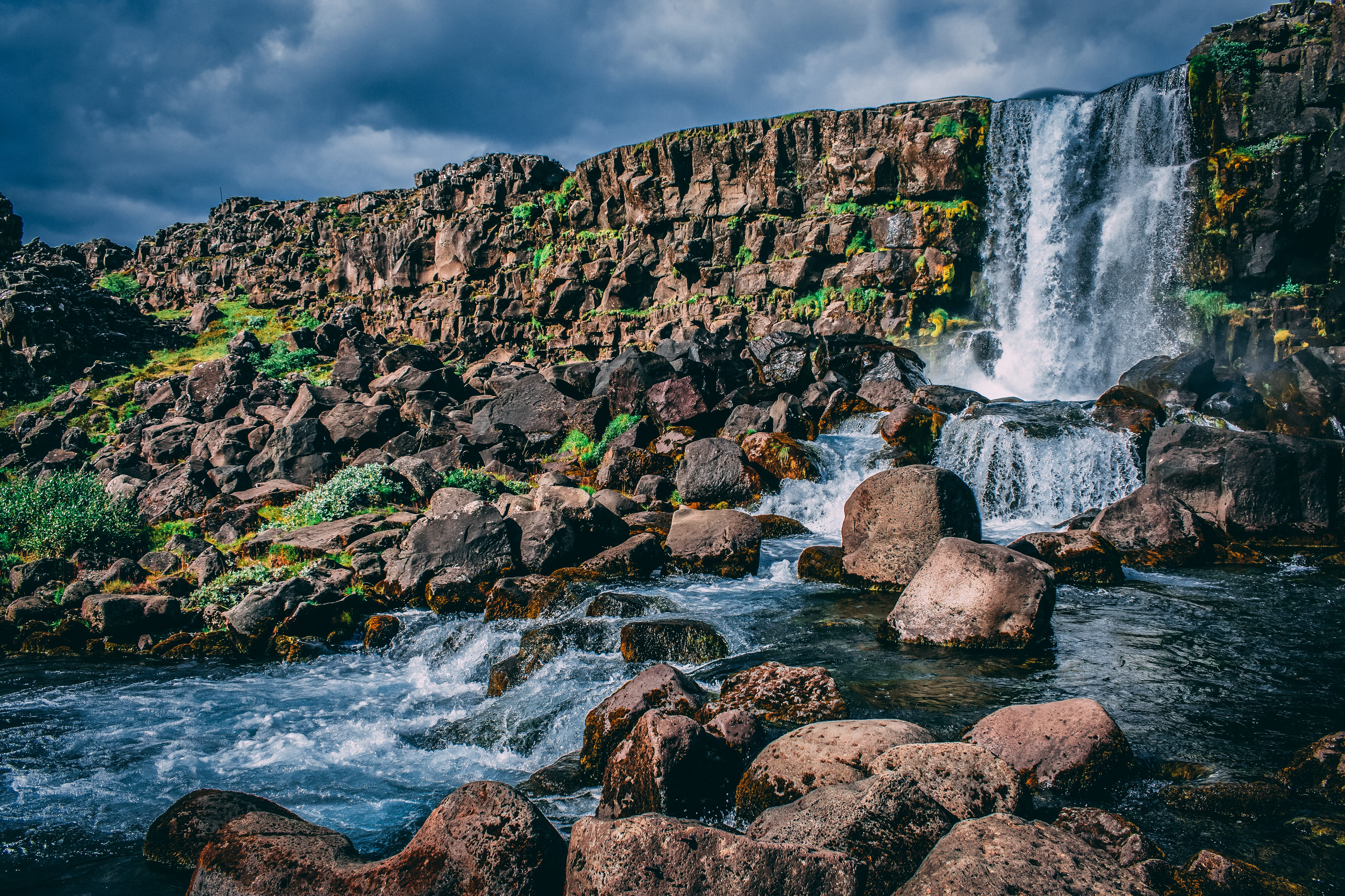 river, long exposure, power in nature, rocks, cliff, solid, water, boulders, travel, outdoors, sea, clouds, scenic, waterfalls, non-urban scene, daylight, HD Wallpaper