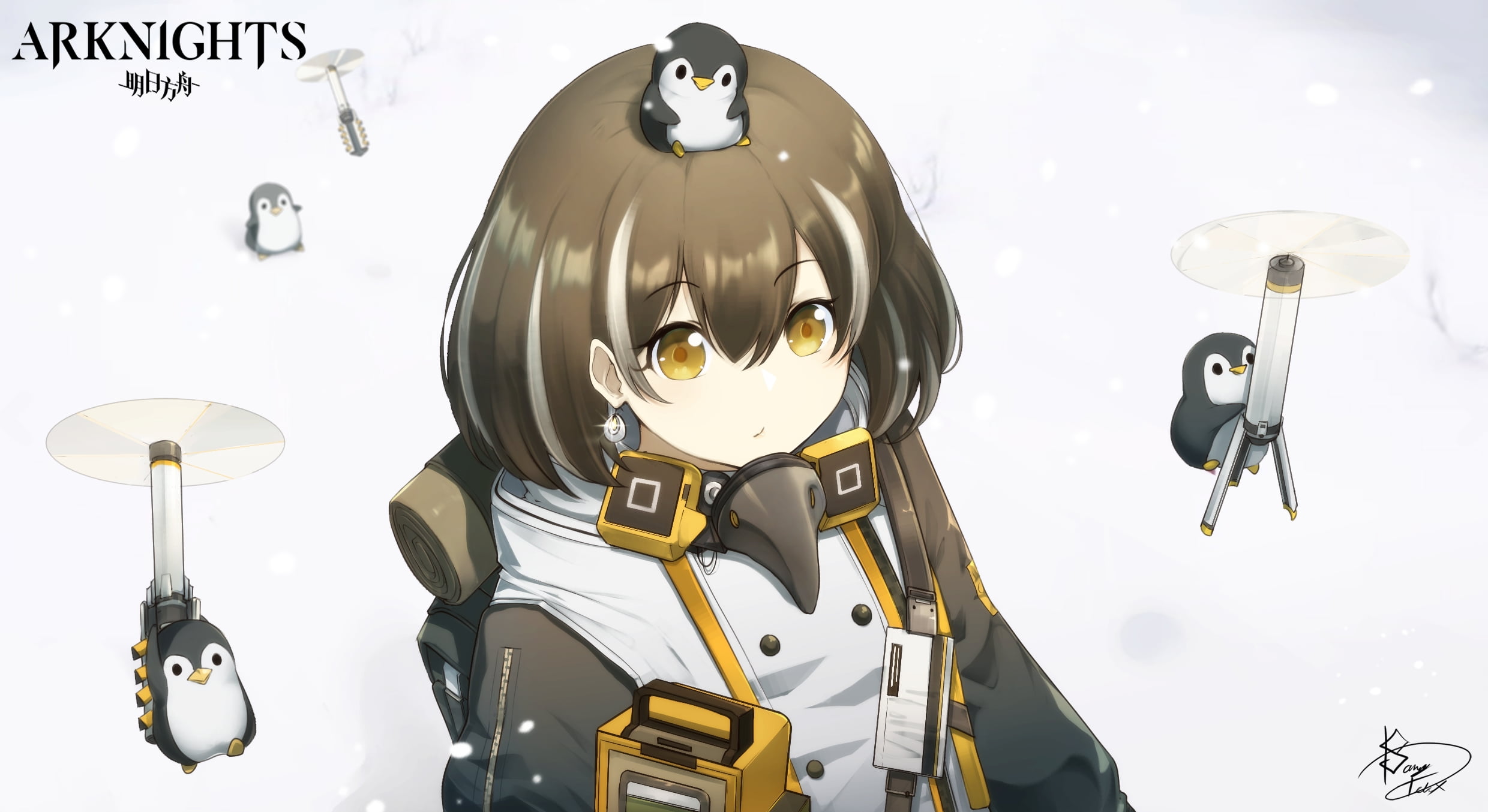 looking below, video games, looking at the side, Arknights, artwork, Video Game Creatures, snow coat, 1080P, anime animals, fan art, video game art, short hair, HD Wallpaper