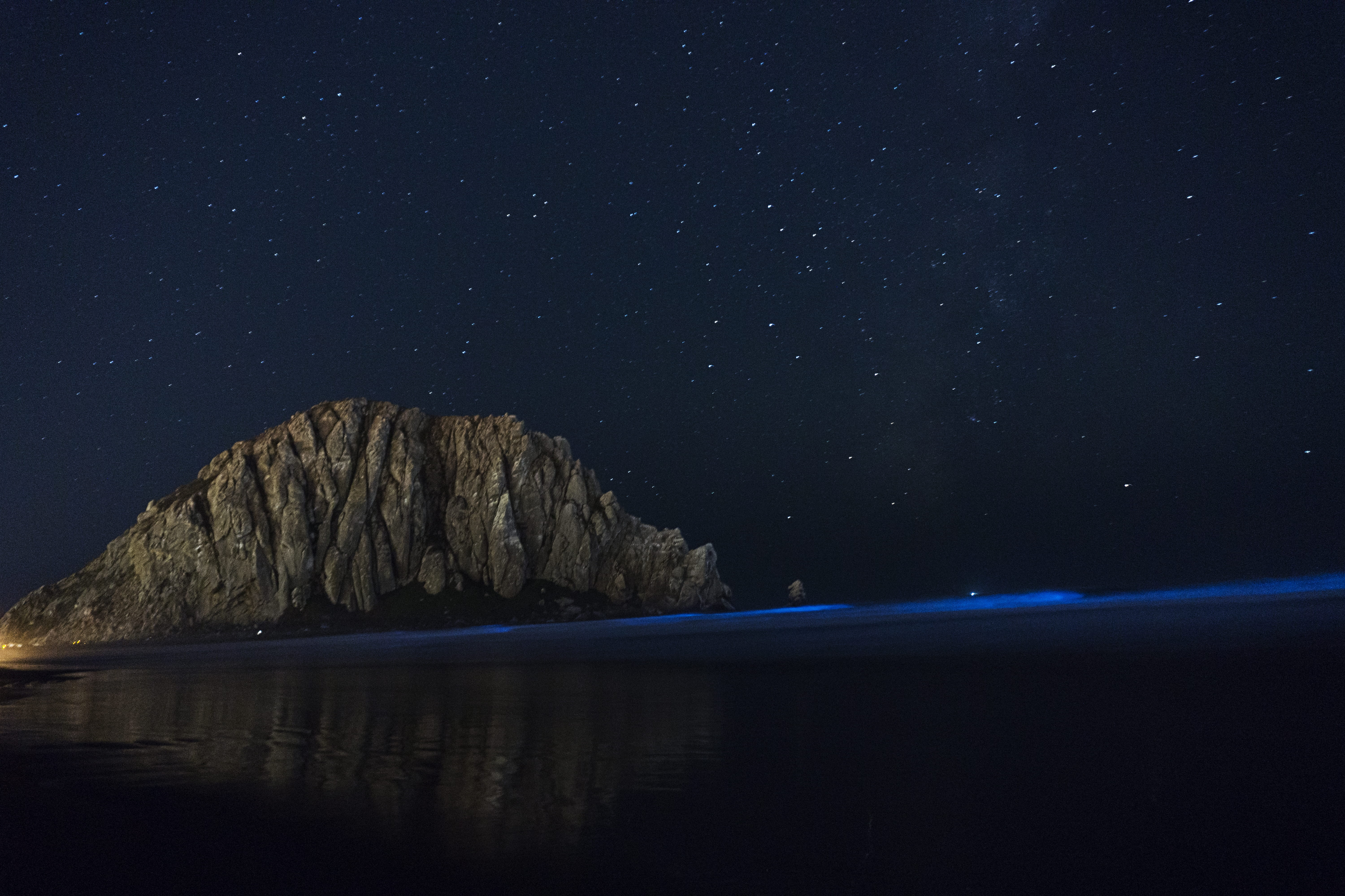5K, star sky, star, blue waves, lake, night, morro bay, star field, waterfront, night sky, united states, glowing waves, scenics - nature, space and astronomy, HD Wallpaper