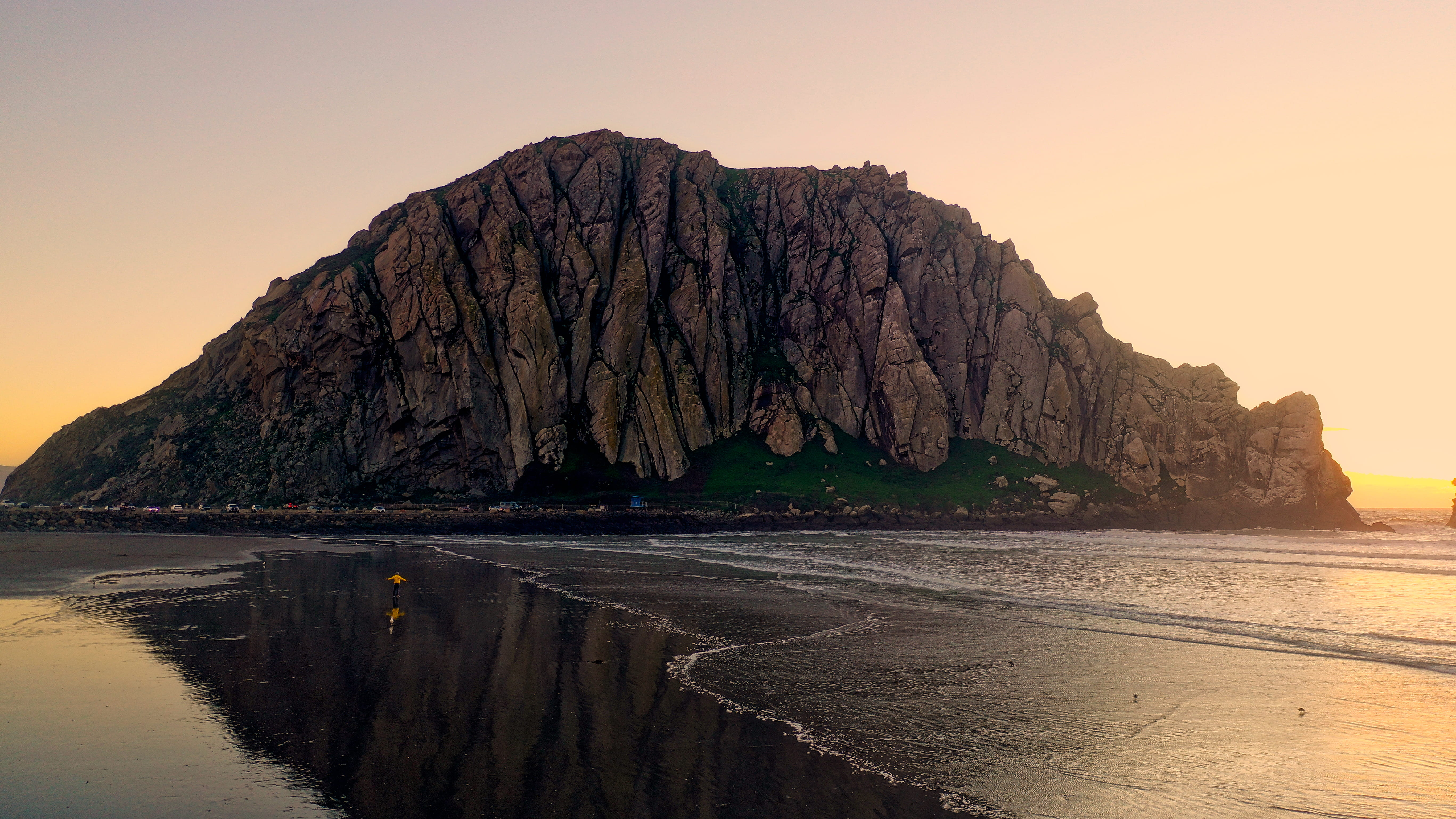 ocean, outdoors, stack rock, brown, mountain, nature, eroded, mountain range, 5K, panoramic, golden, cliff, unnamed road, united states, surrounded, landscape, HD Wallpaper