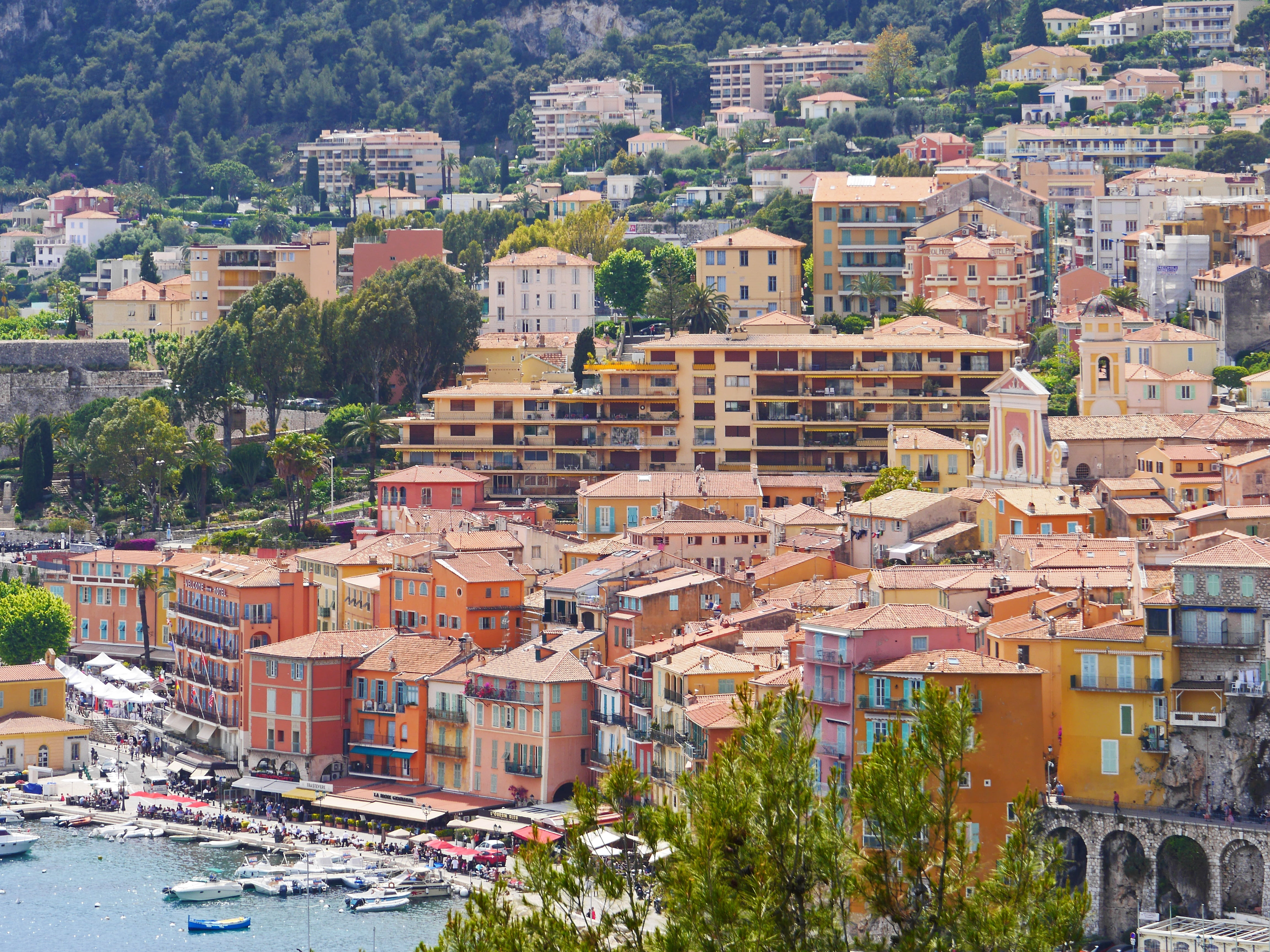 built structure, colorful, crowded, roof, sea, water, settlement, boats, 4K, location, romantic, color, idyll, marina, parasols, transportation, community, HD Wallpaper