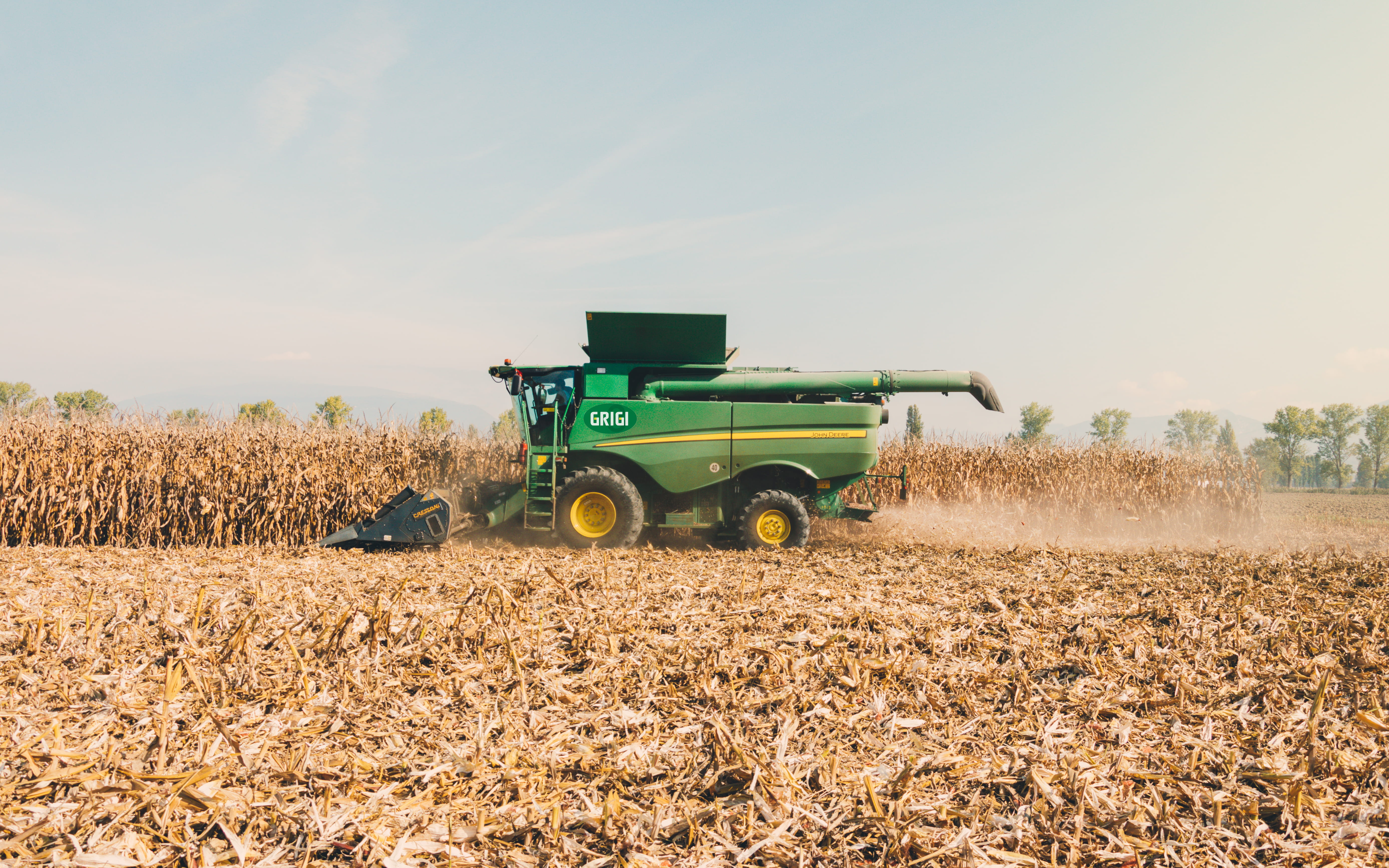 process, earth, corn, farm, landscape, combine harvester, yellow, field, day, agricultural equipment, ploughing, crops, nature, harvesting, 5K, rural scene, HD Wallpaper