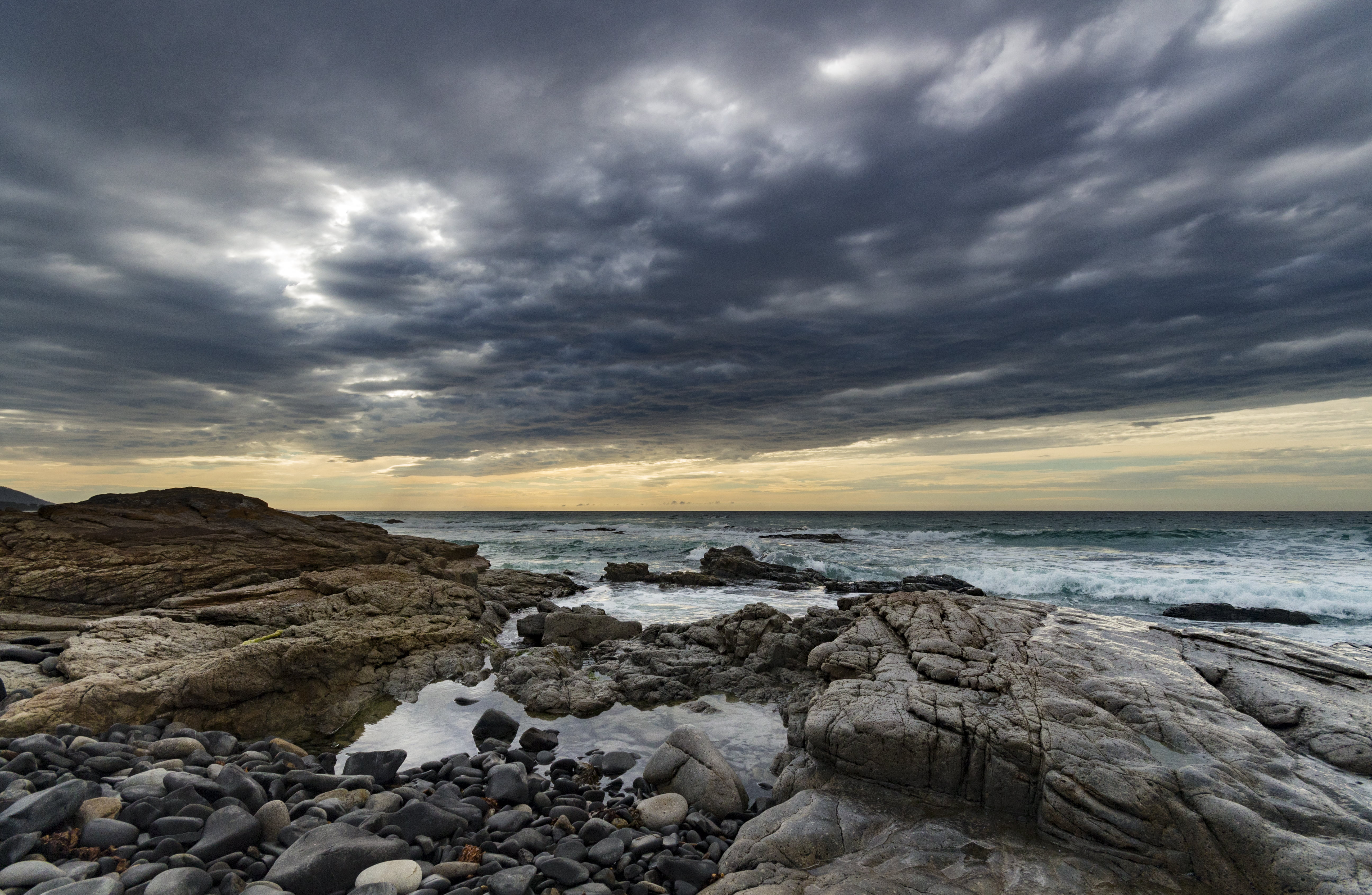 Coles  Bay, nature, near, Friendly Beaches, sunset, beach, landscape, cloud - Sky, sky, 5K, outdoors, ocean  sea, mountain, rock - Object, sea, wave, East  Coast, HD Wallpaper