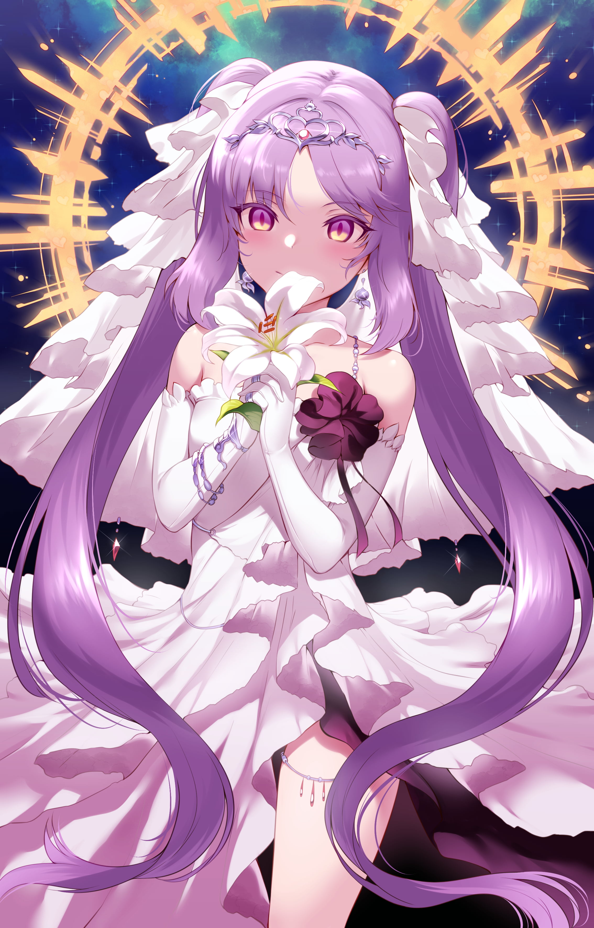 Euryale (Fate/Grand Order), Fate/Grand Order, nimbus, 2K, Greek, purple hair, pigtails, wedding dress, loli, Phone HD Wallpaper