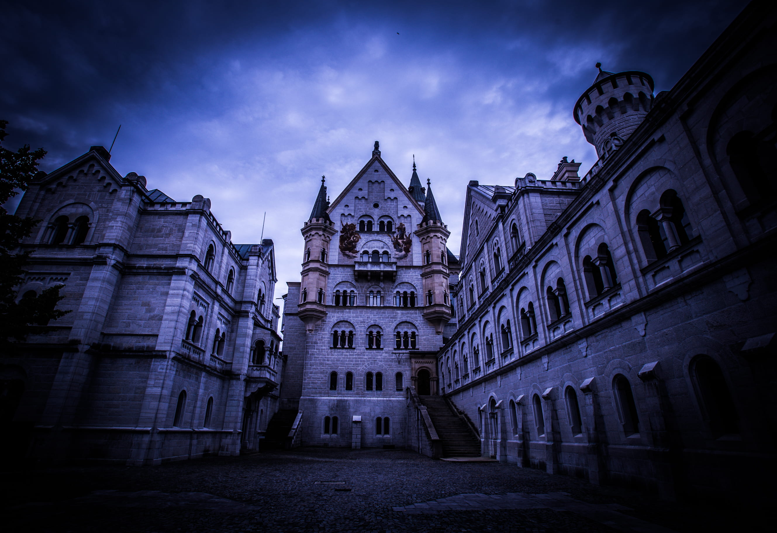 low angle view, sky, nimbus, the past, building exterior, place of worship, 2K, cloud - sky, travel destinations, cloudy, palace, tower, concrete, castle, HD Wallpaper