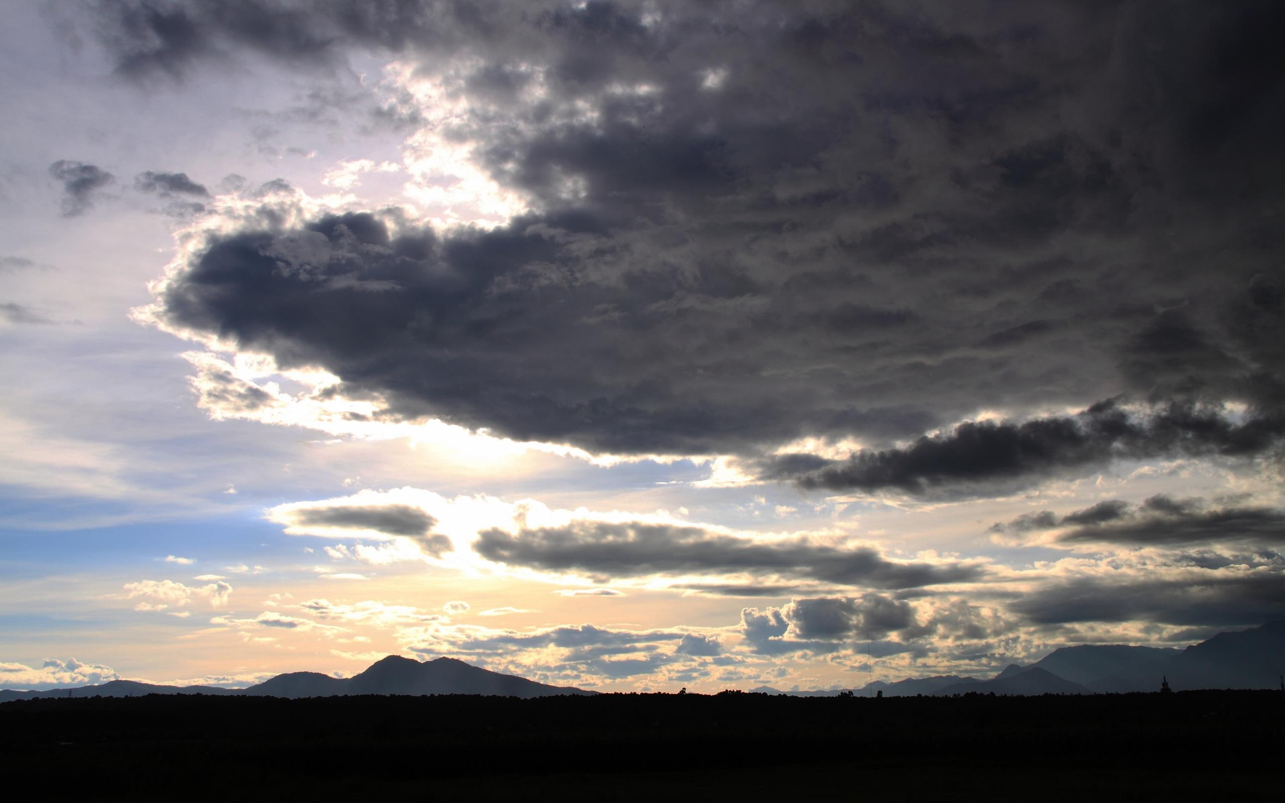 storm, 2K, clouds, sunset, rain, nature, 3d and abstract, nimbus, mountains, black, HD Wallpaper