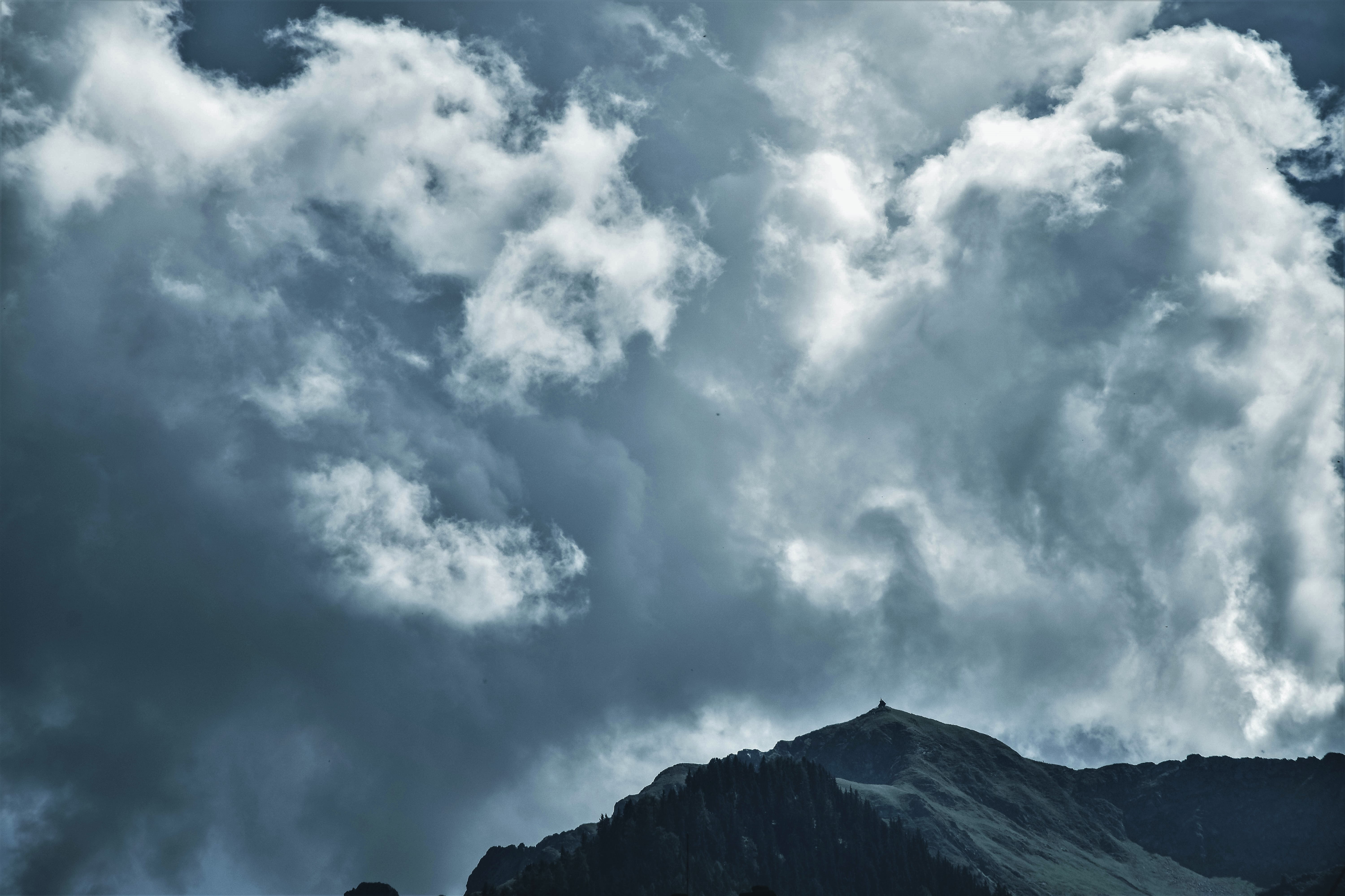 mountain, scenics, dramatic Sky, hiking, travel, cloudscape, hill, day, mountains, no People, landscape, non-urban scene, snow, dark, mountain Peak, tranquil scene, HD Wallpaper