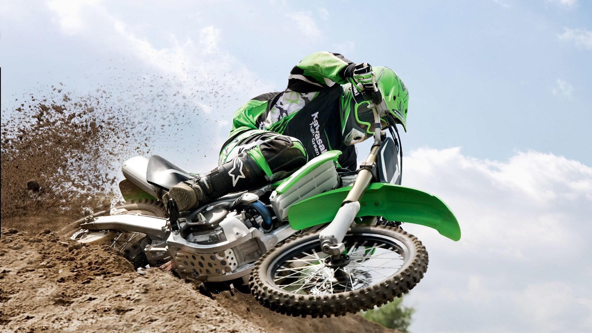 kawasaki, green, black, white, sand, sport, 1080P, motorcross, HD Wallpaper