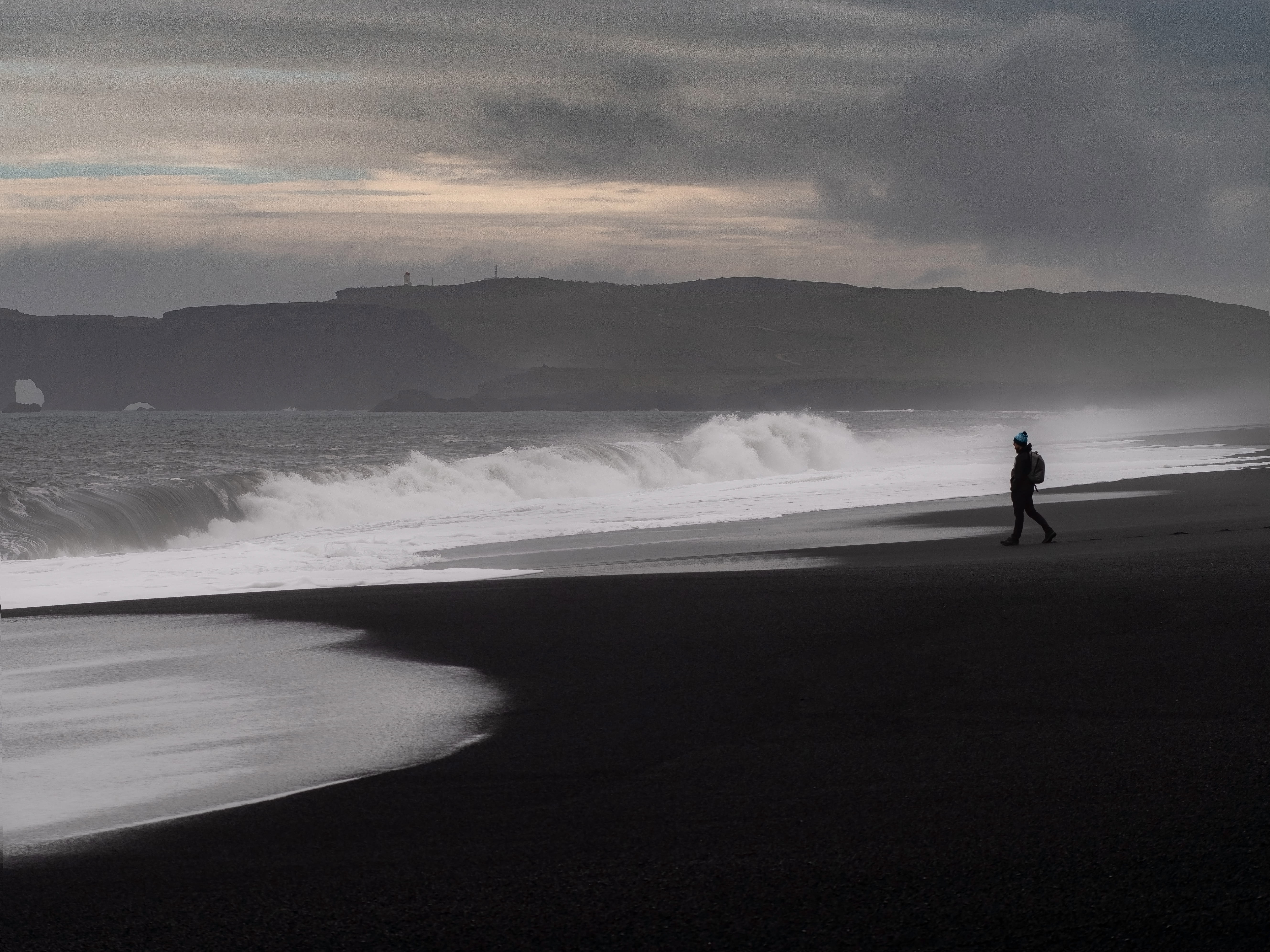 black and white, people, seashore, nature, photo, water, wave, beach, solitude, landscape, storm, coast, sea, dark, surfing, outdoors, walking, shore, travel, HD Wallpaper