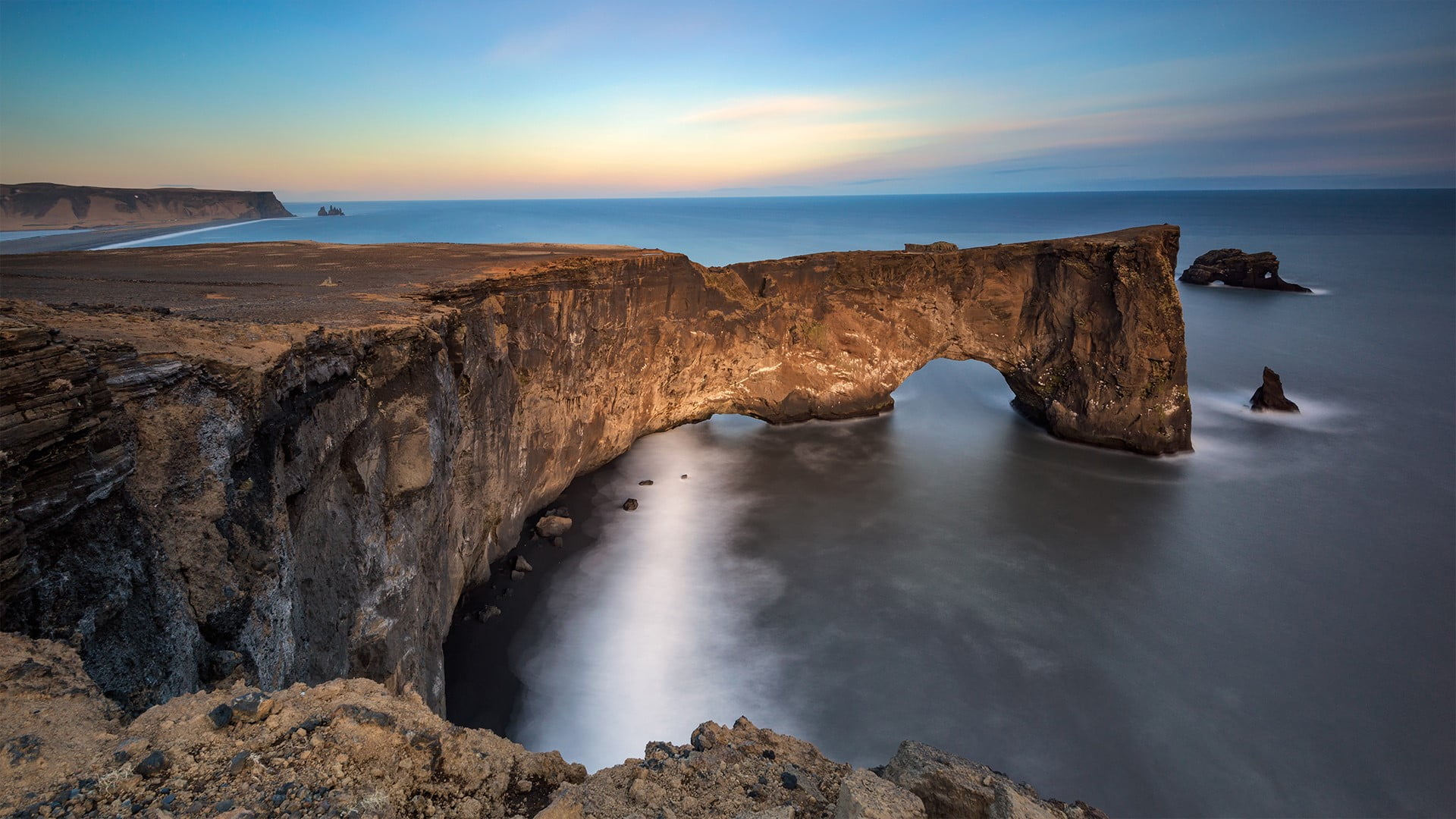 clouds, horizon, rocks, mountains, sky, vik, nature, long exposure, Iceland, landscape, 1080P, HD Wallpaper