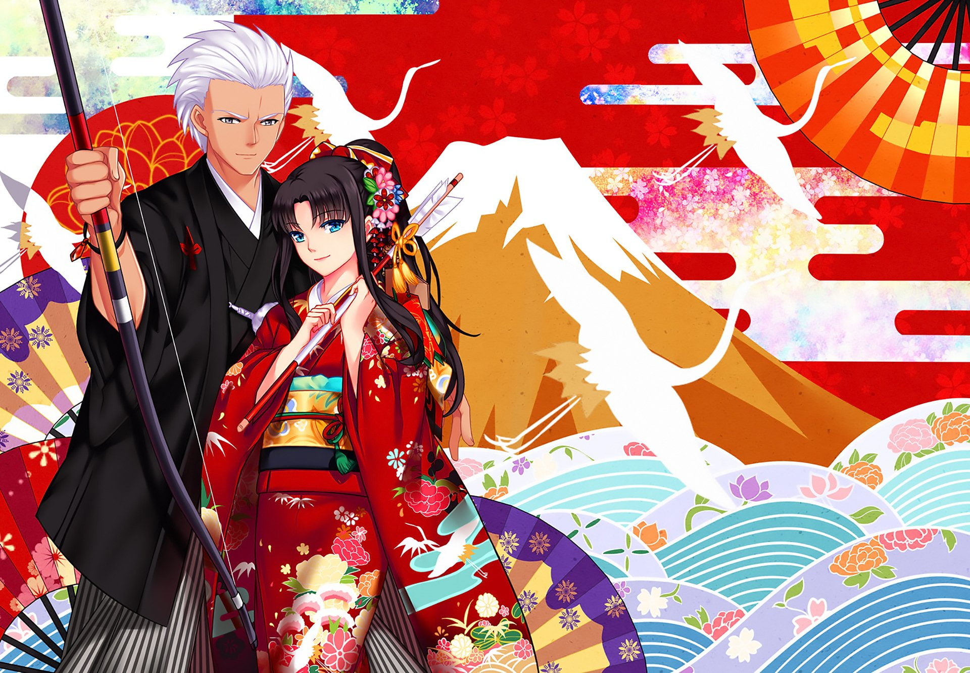 emotion, togetherness, women, Fate Series, young adult, real people, lifestyles, two people, couple - relationship, Rin Tohsaka, costume, looking, 1080P, HD Wallpaper