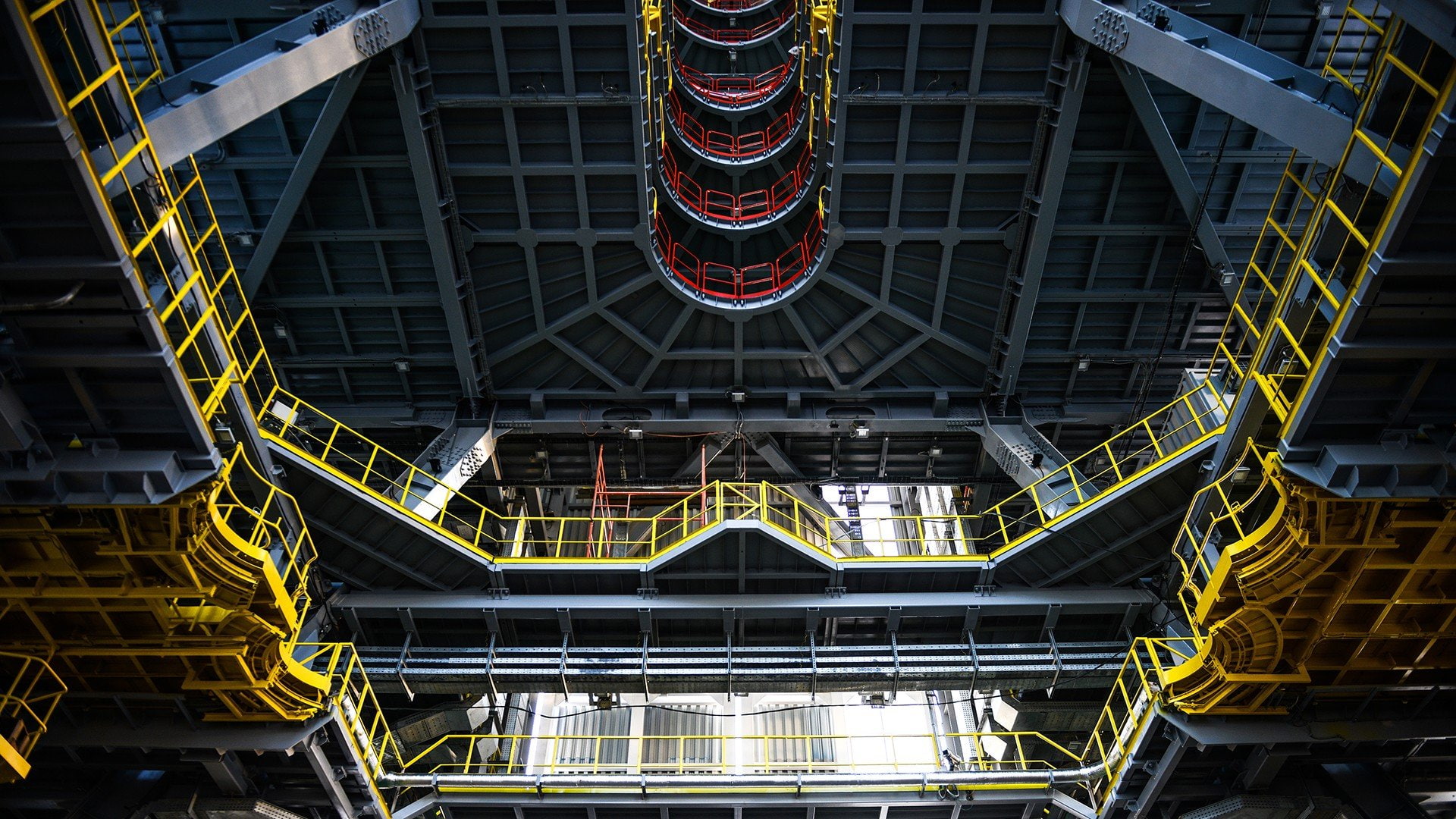 industry, low angle view, city, complexity, built structure, roscosmos vostochny cosmodrome, no people, building exterior, steel, modern, ceiling, metal, HD Wallpaper