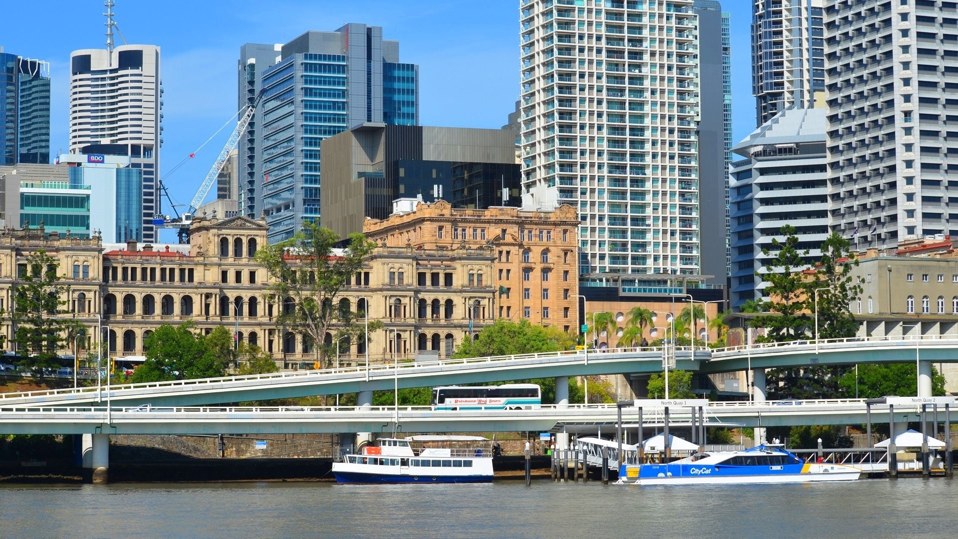 Photography, Highway, Cities, Ferry, Freeway, Brisbane, Boat, Wharf, River, Road, City, Skyline, Building, Australia, Queensland, 1080P, HD Wallpaper
