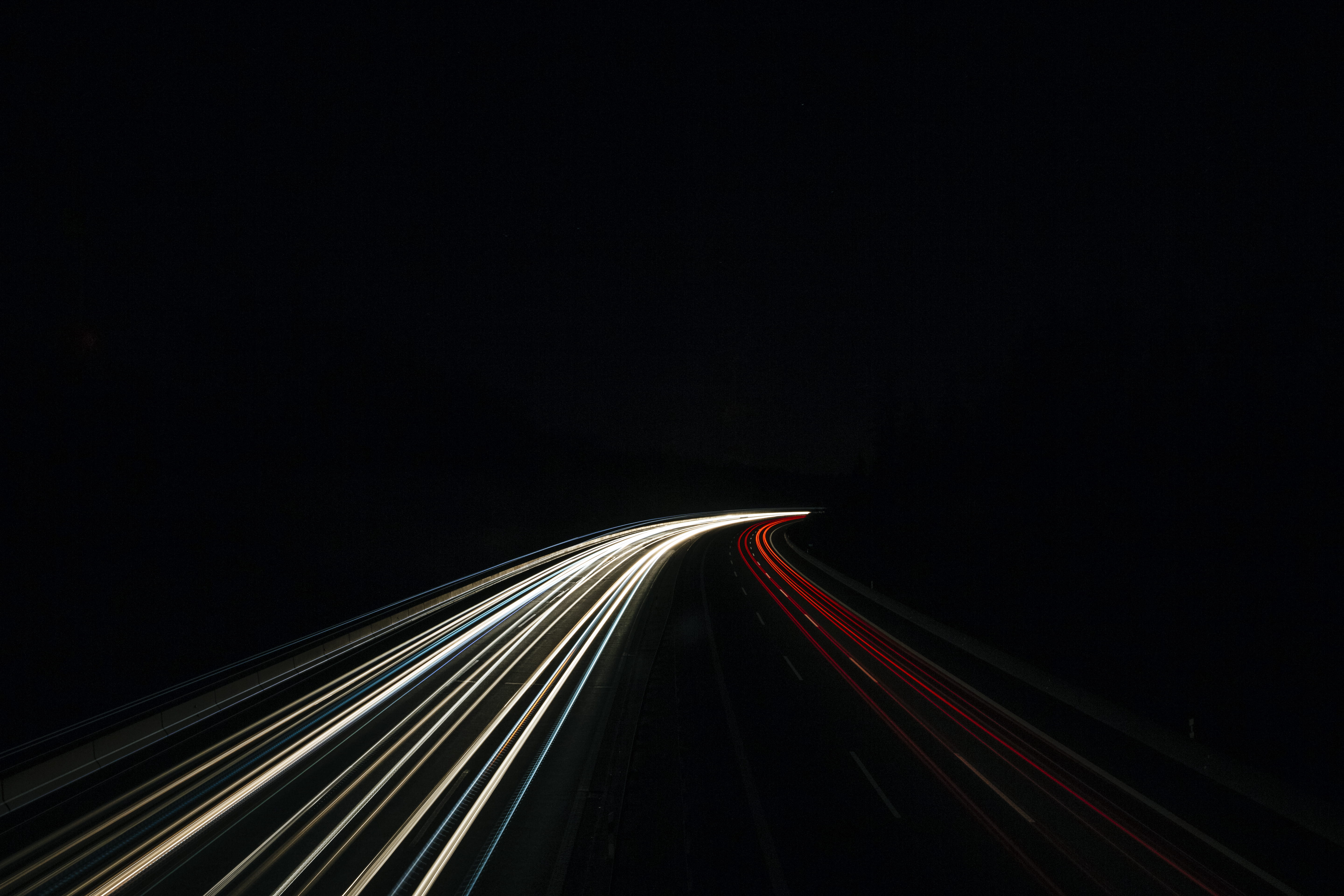 black, traffic, vehicle light, vanishing point, road, light trail, transportation, motion, digital, copy space, vehicle, lights, street, the way forward, HD Wallpaper