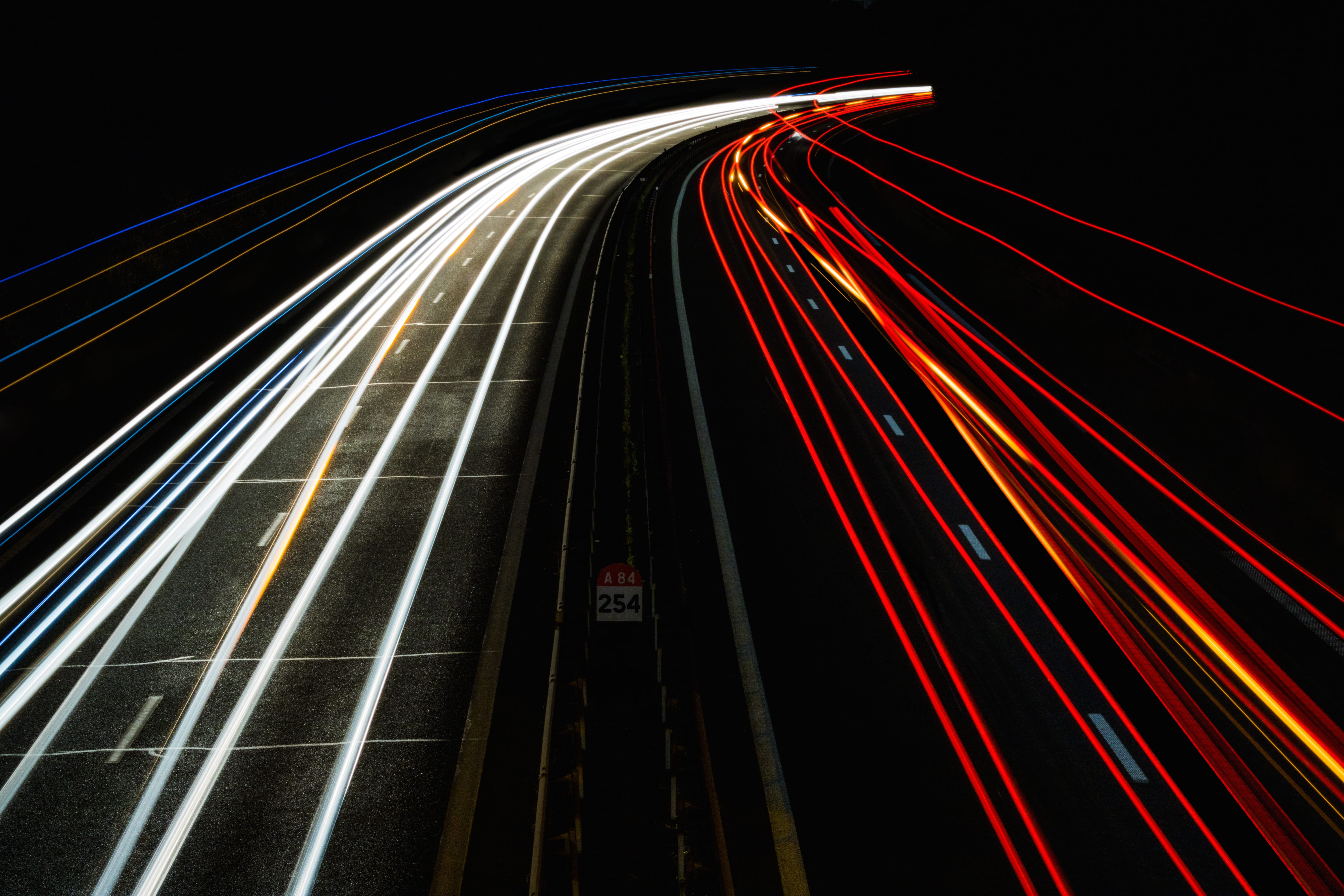 transportation, motion, red, lights, no people, red and white, dark, bridge - man made structure, tail Light, cityscape, street, outdoors, car, night, illuminated, HD Wallpaper