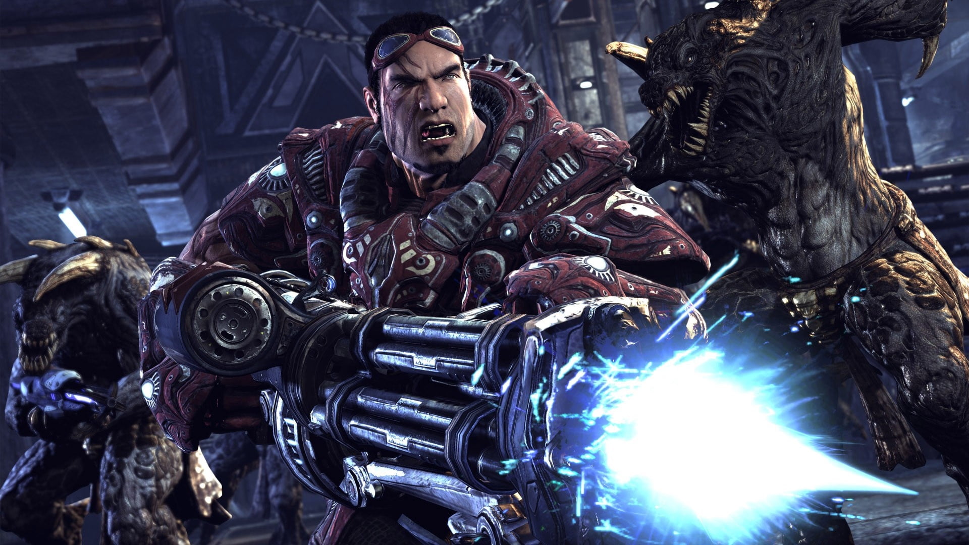 aggression, biker, protective Mask - Workwear, 1080P, men, adult, skill, mode of transportation, equipment, holding, digital, people, architecture, unreal tournament, HD Wallpaper