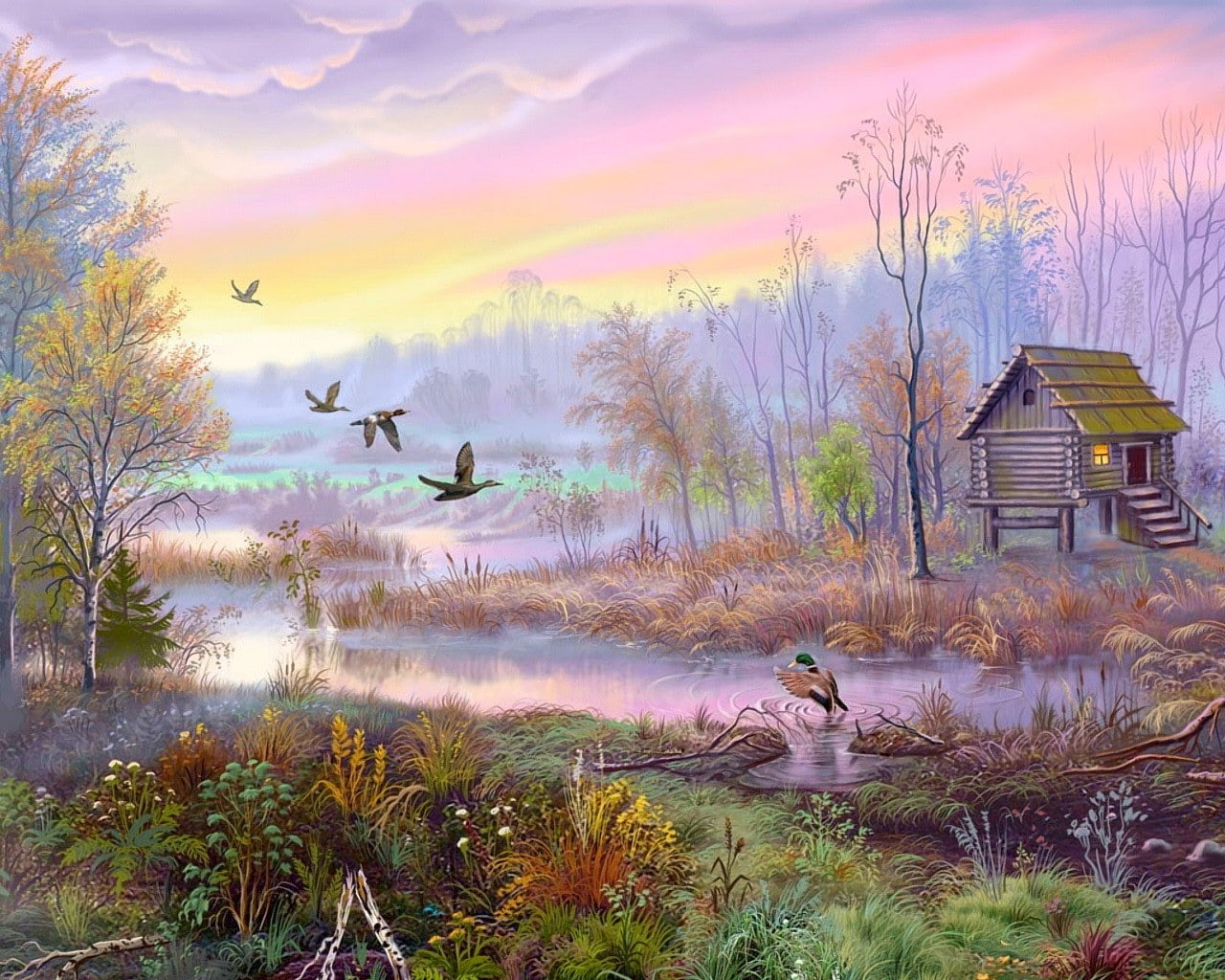 nature, swamp, water, no people, animal themes, beauty in nature, animal wildlife, bird, flock of birds, plant, house, group of animals, tranquil scene, HD Wallpaper