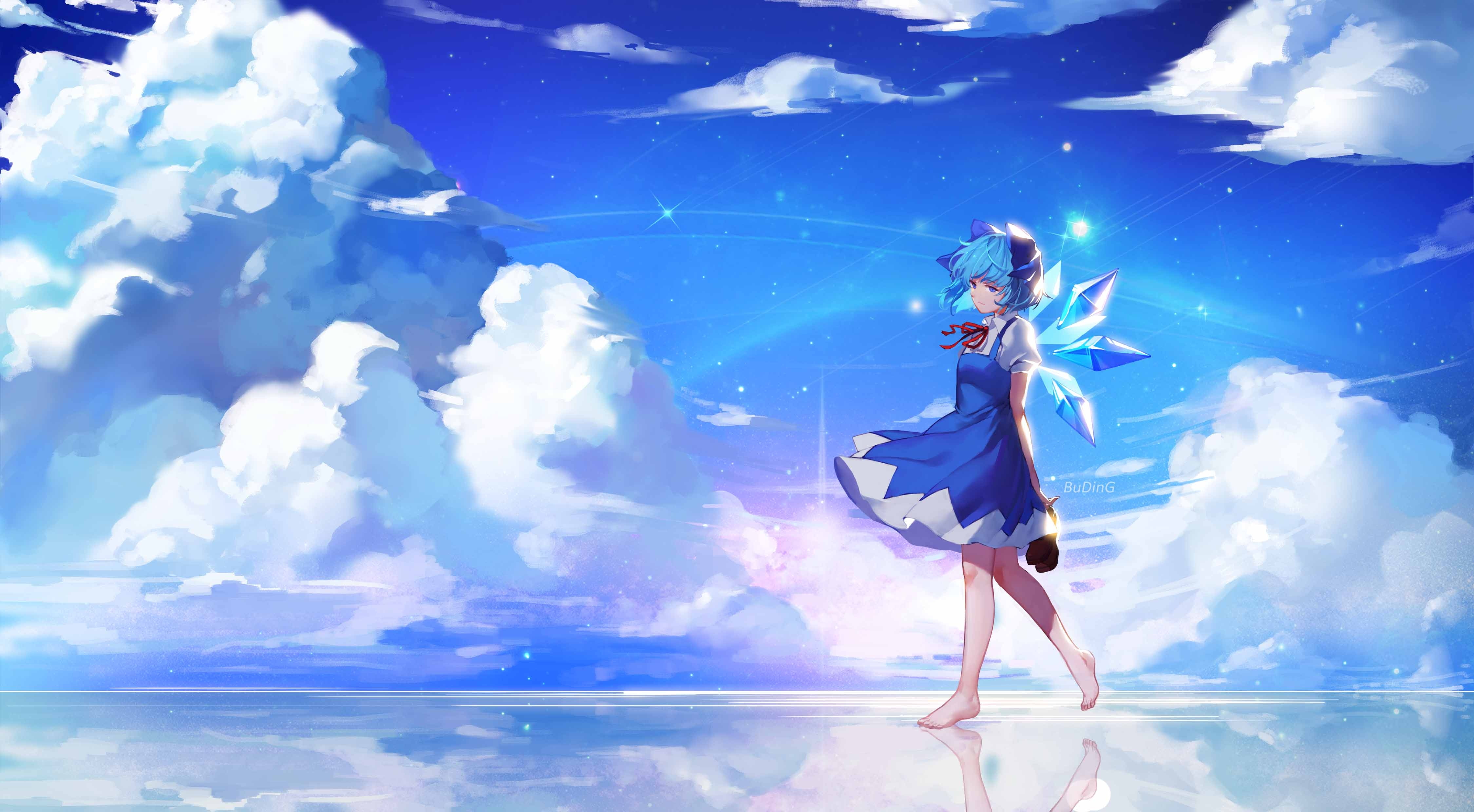 adult, standing, touhou, full length, young women, freedom, walking, one person, arms raised, nature, day, Anime, human arm, beauty in nature, lifestyles, HD Wallpaper