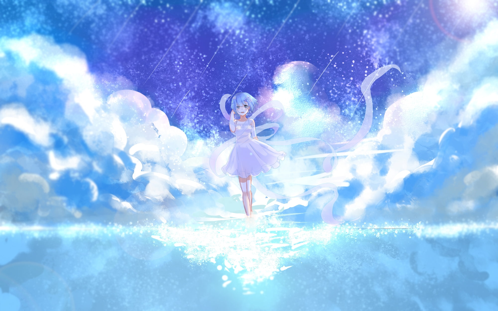 Anime, 1080P, Re:Zero kara Hajimeru Isekai Seikatsu, sky, light dress, beyond the clouds, rem, HD Wallpaper