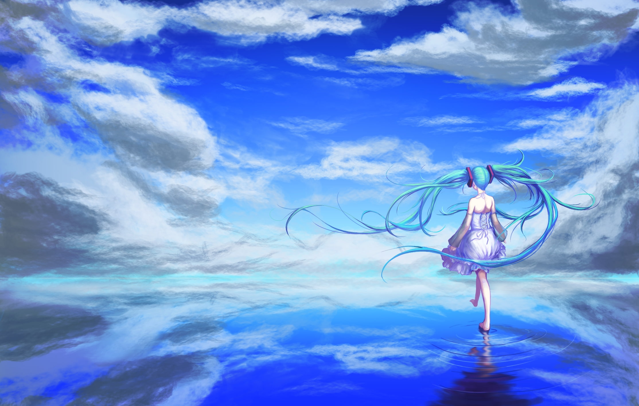 digital composite, beyond the clouds, animal, day, dress, cloud - sky, Anime, underwater, walking, water, animal wildlife, no people, outdoors, swimming pool, HD Wallpaper