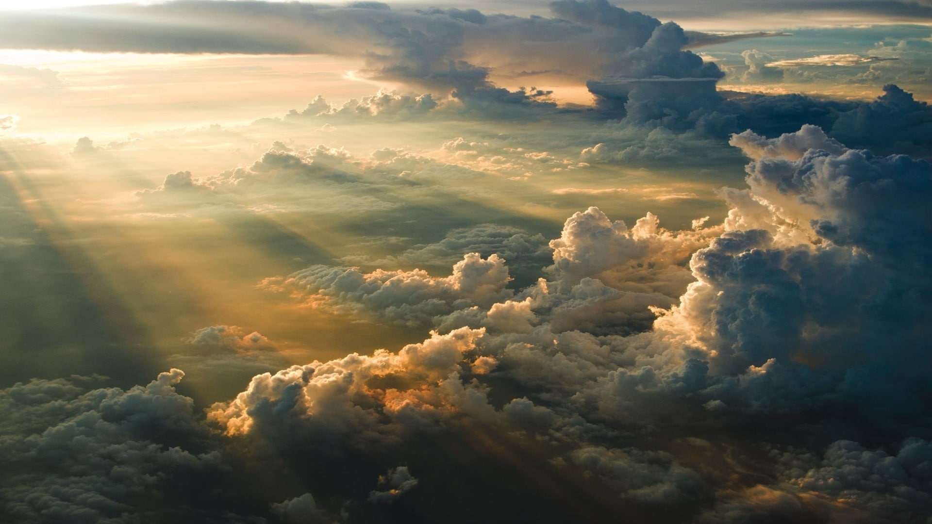 1080P, Landscape, sun rays, beyond the clouds, HD Wallpaper