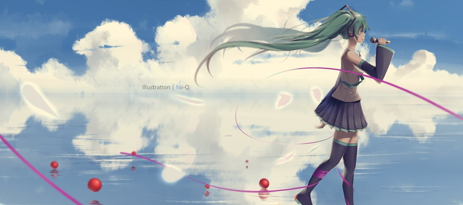 cloud - sky, arts culture and entertainment, real people, hairstyle, 720P, reflection, hatsune miku, nature, young women, rear view, full length, adult, HD Wallpaper