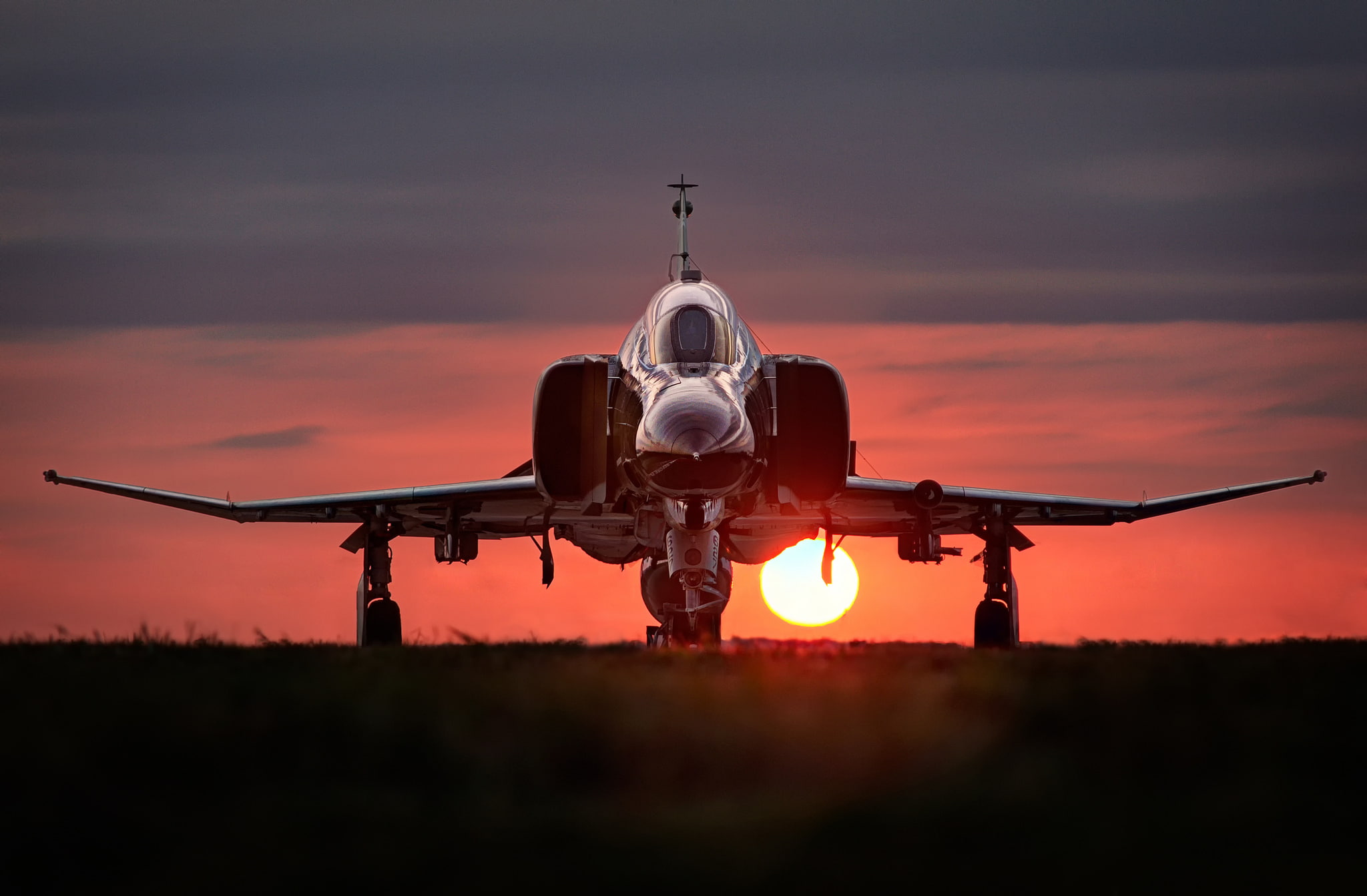 the sun, multipurpose, fighter, F-4, McDonnell Douglas, Phantom II, 1080P, sunset, HD Wallpaper