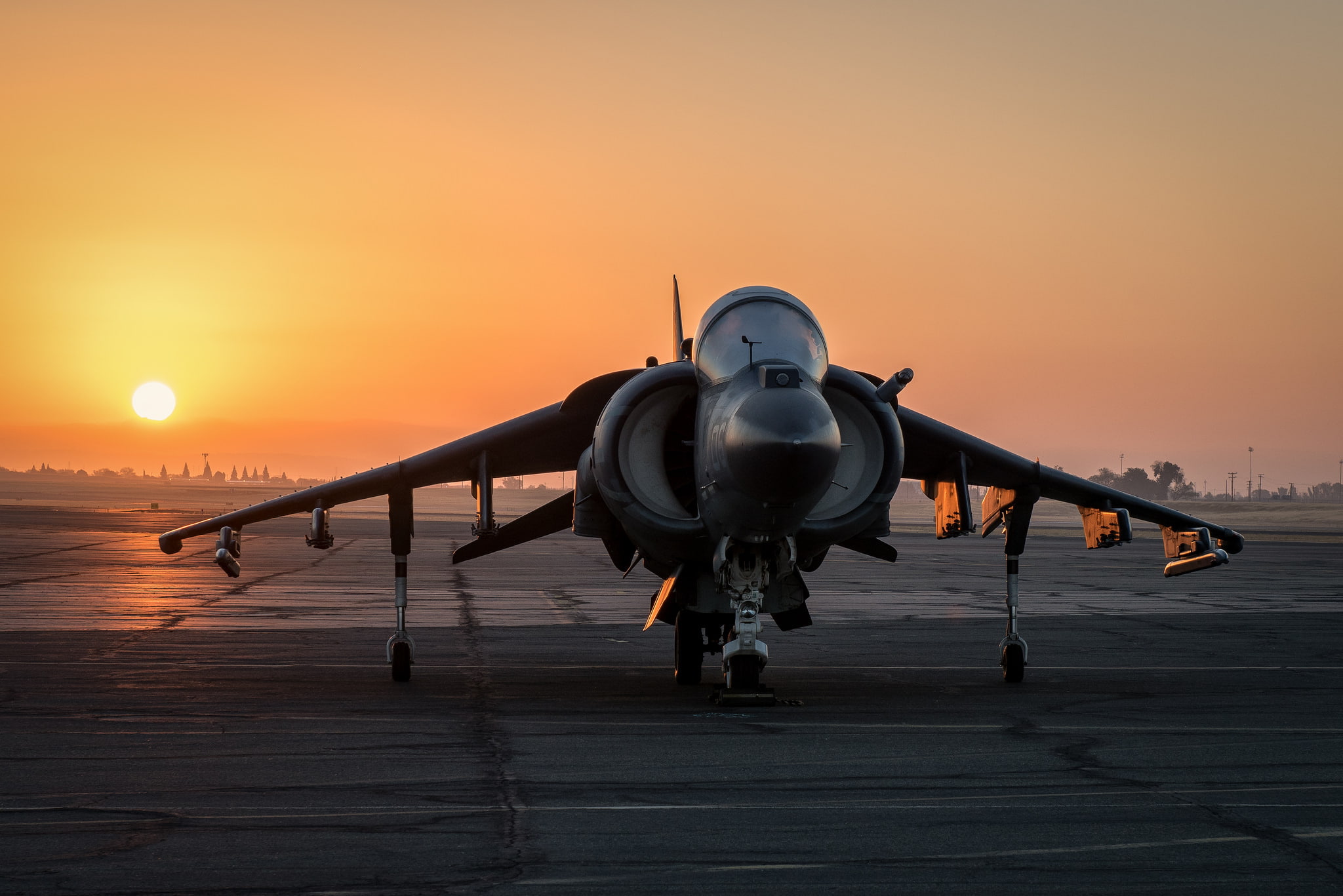 Sunset, Aircraft, Jet Fighter, Warplane, Jet Fighters, 1080P, McDonnell Douglas AV-8B Harrier II, HD Wallpaper
