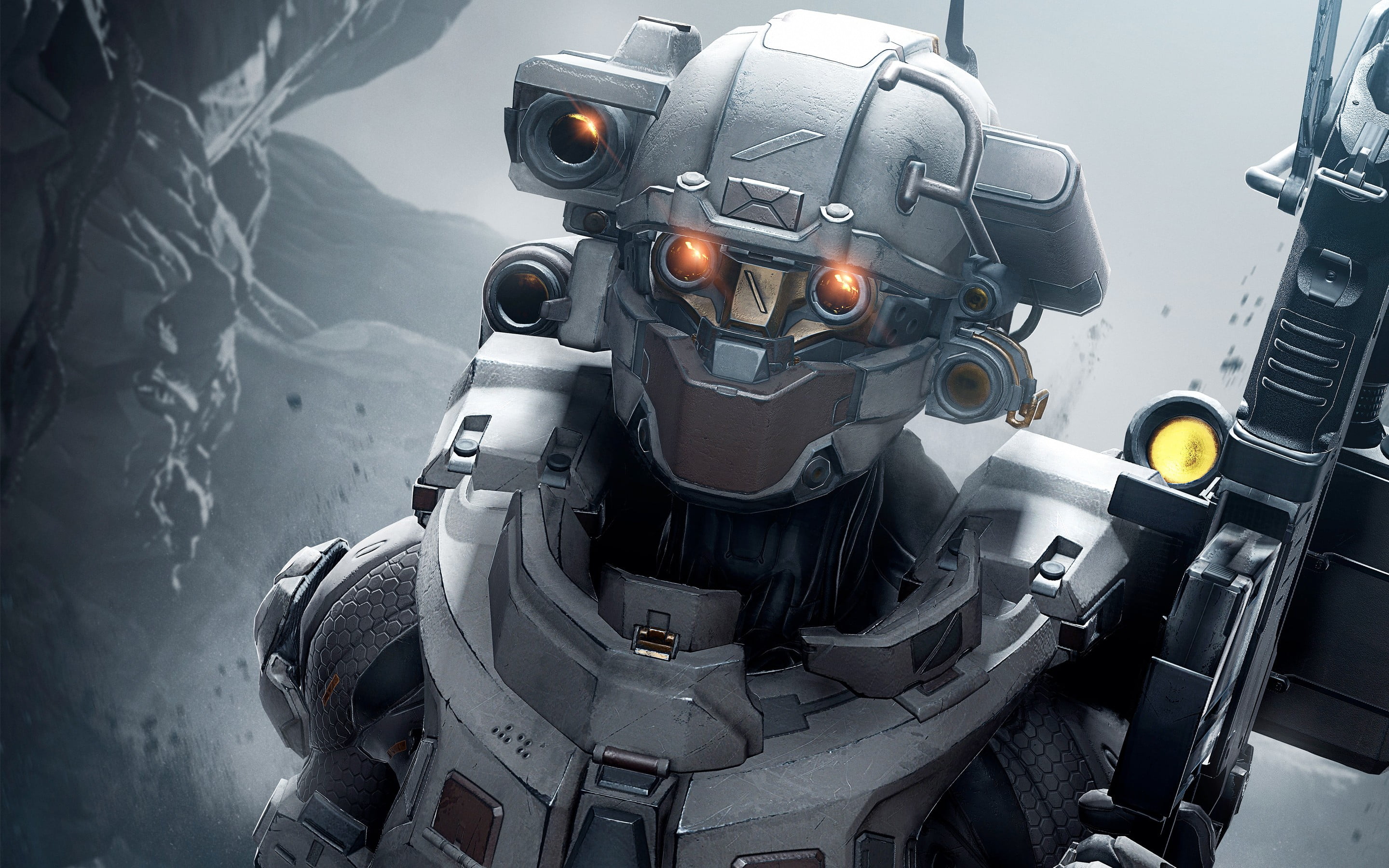metal, rifle, indoors, conflict, xbox games, safety, technology, weapon, military, day, pc games, games, 2K, nature, halo 5, robot, no people, machine gun, HD Wallpaper