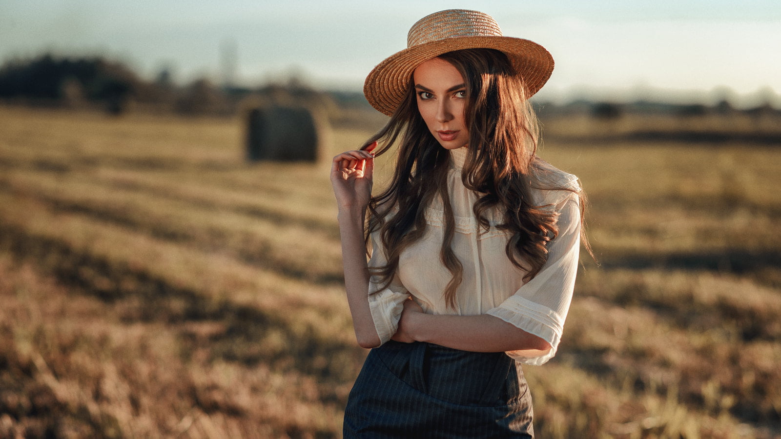 720P, clothing, one person, depth of field, lifestyles, nature, Margo Amp, beautiful people, brown hair, young women, outdoors, Georgy Chernyadyev, field, HD Wallpaper