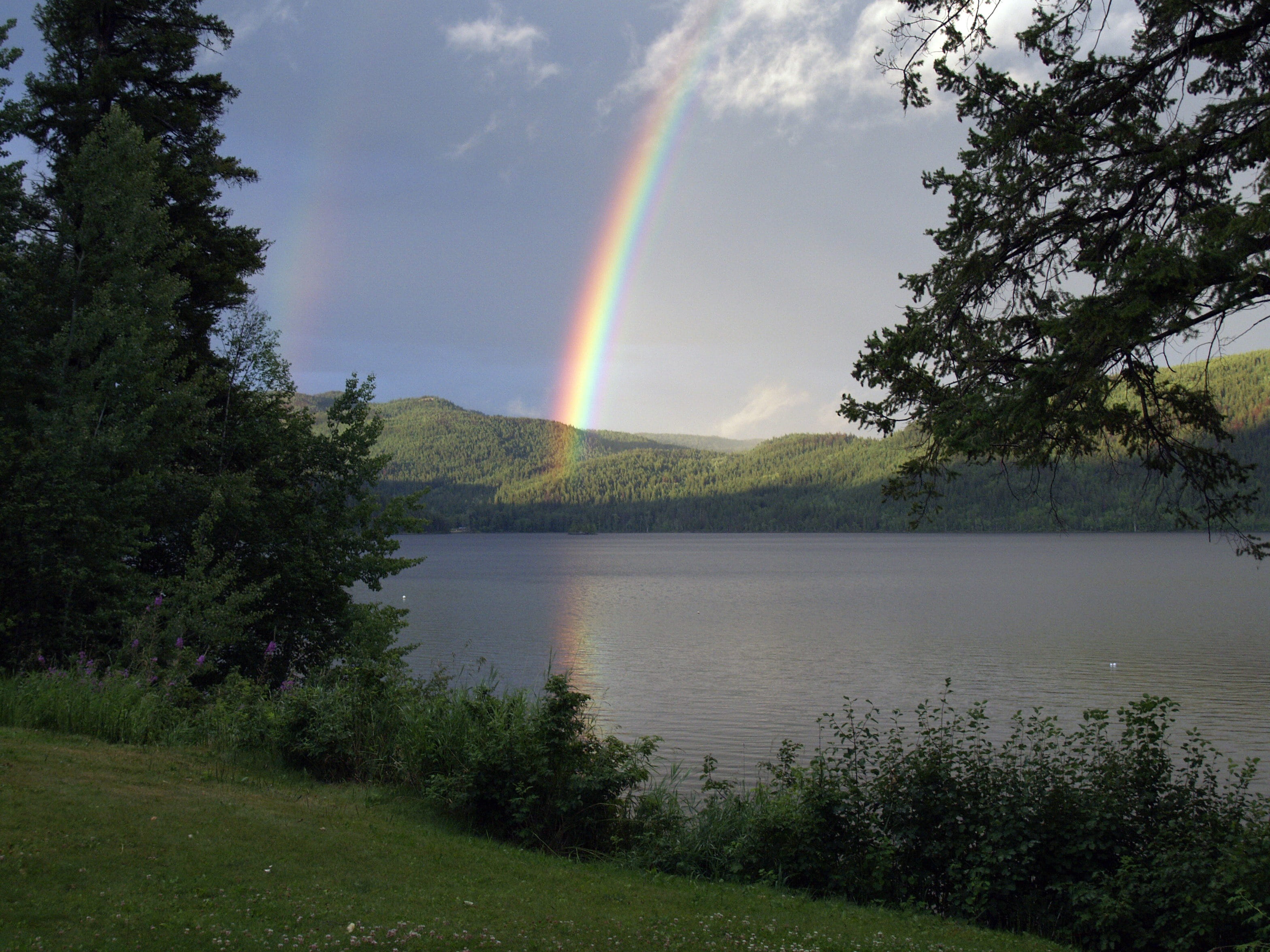 clouds, blue, mood, scenics, blue sky, canada, tree, beautiful, canim lake, sky, tranquility, no people, landscape, taking, hill, double rainbow, scenics - nature, HD Wallpaper