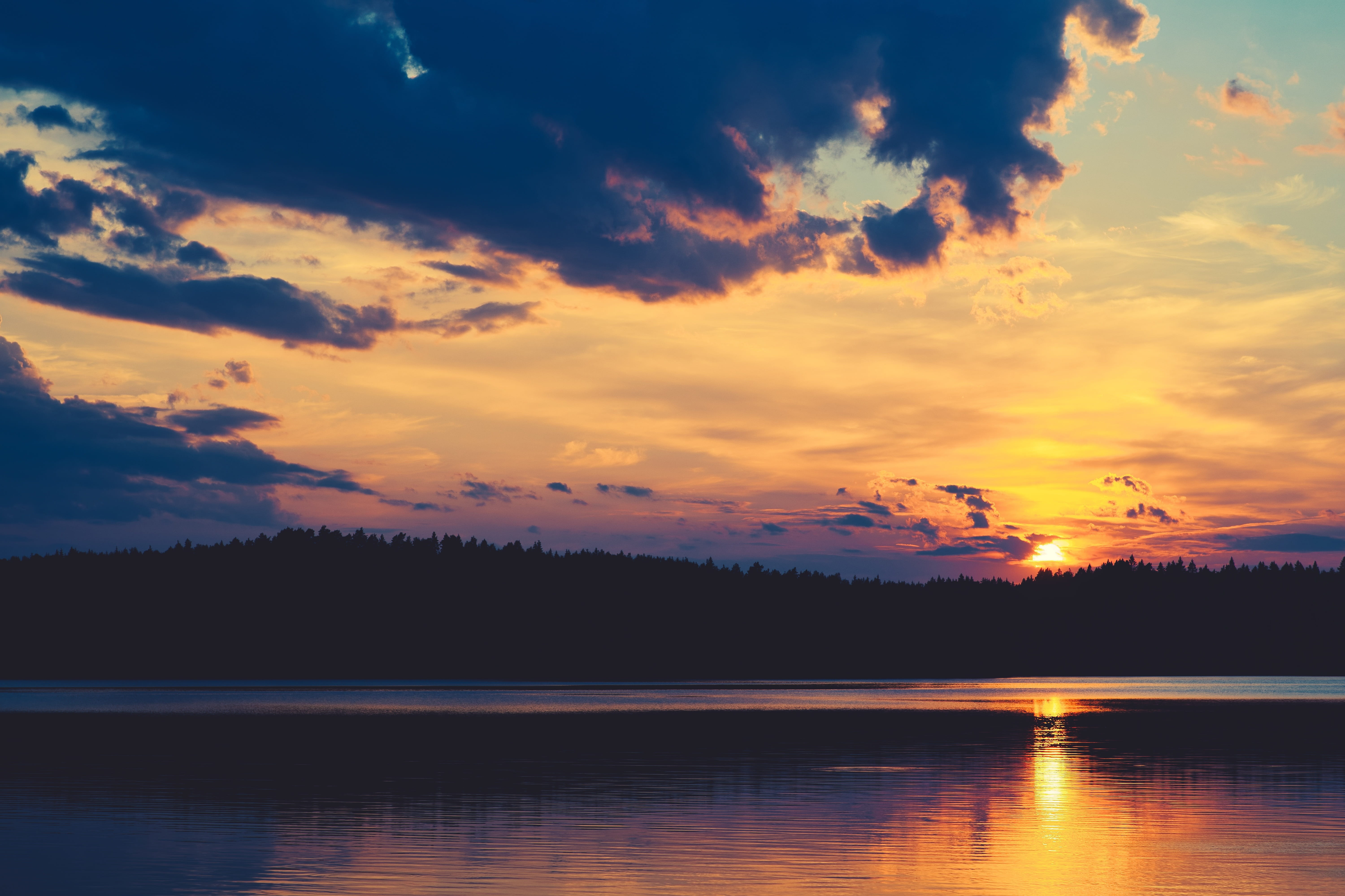 lake, silhouette, tranquil scene, reflection, tranquil, non-urban scene, relaxation, calm, mood, meditation, sky, beautiful, scenics - nature, forest, outdoors, HD Wallpaper