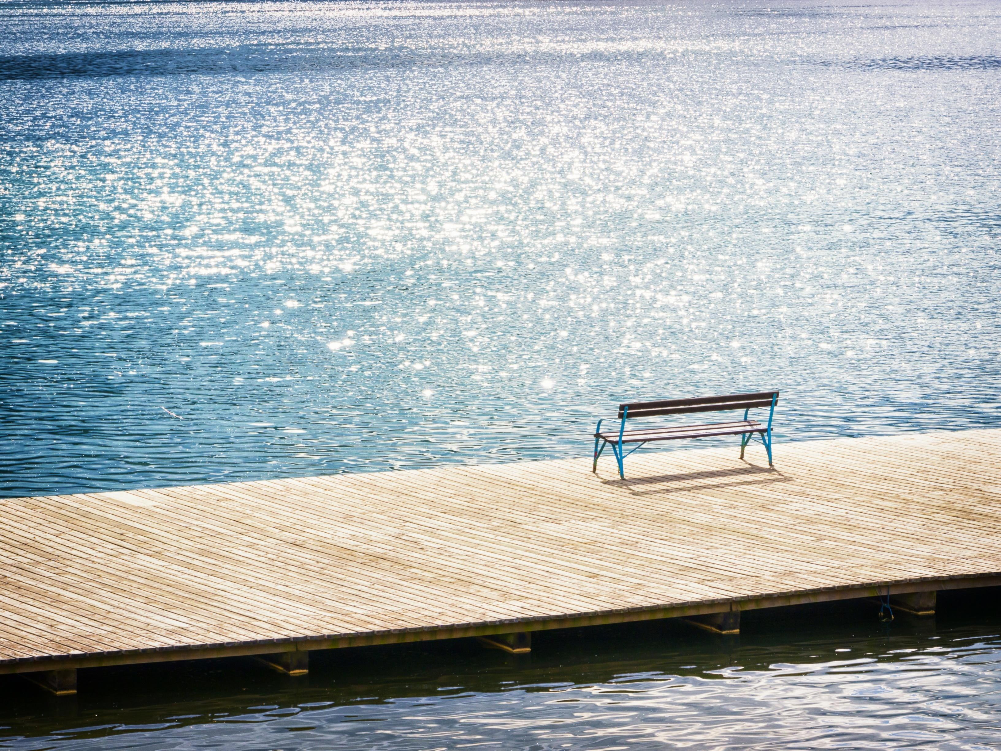nice, 2K, day, bench, sunshine, pier, blue, HD Wallpaper