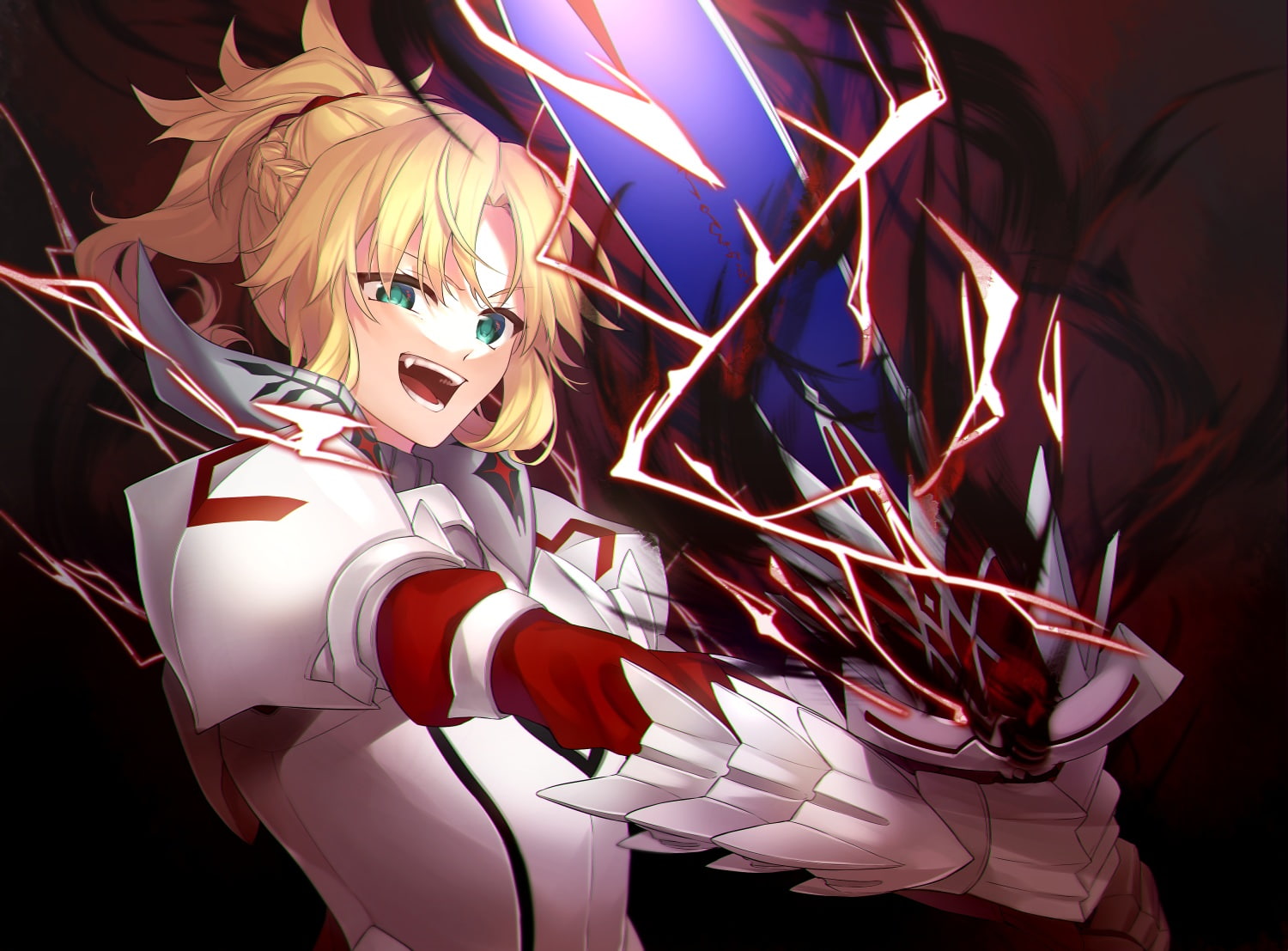 sword, fate, 720P, mordred, citron, eyes, weapon, apocrypha, short, magic, green, (series), 253802, hair, konachan, armor, blonde, braids, ponytail, com, HD Wallpaper