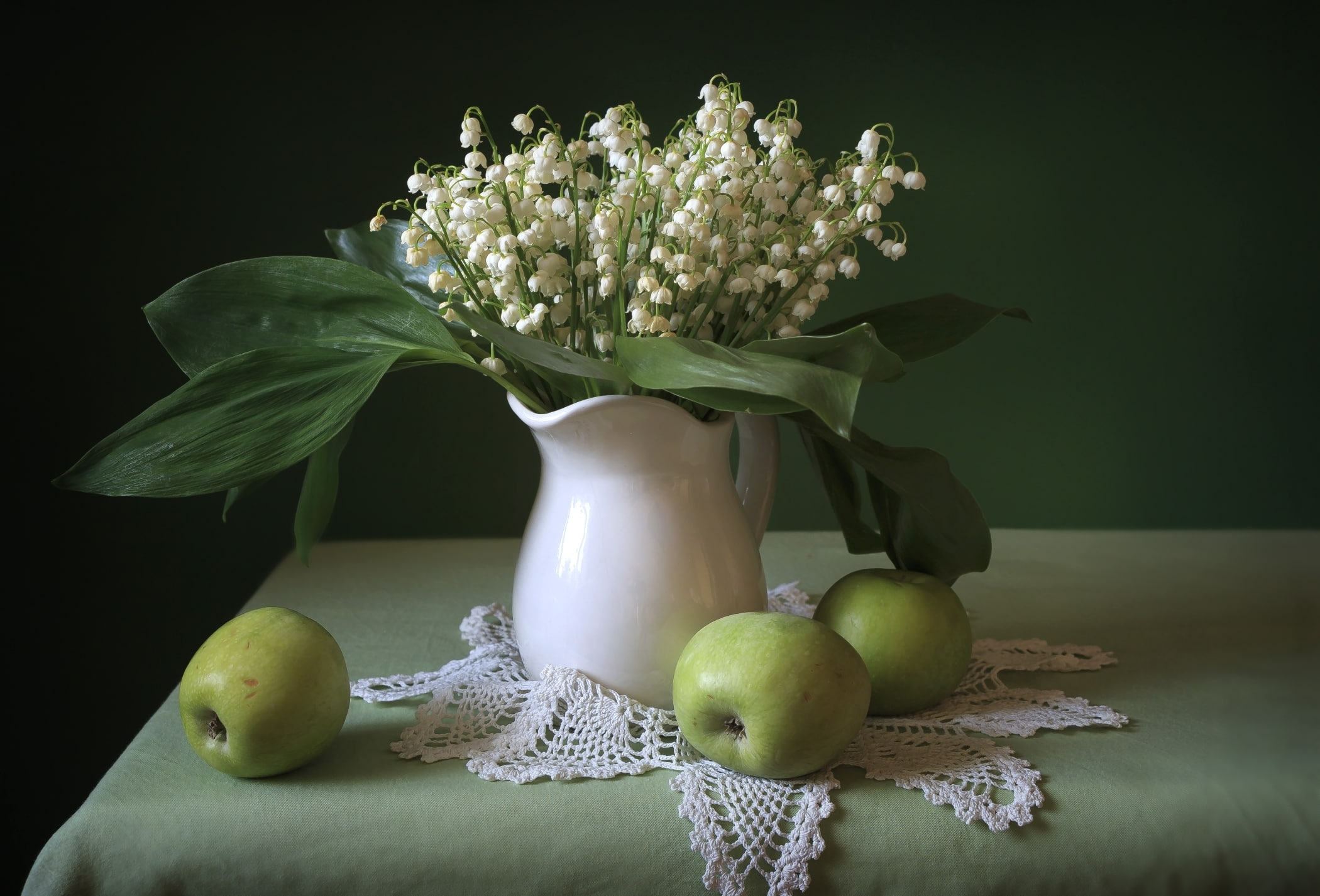 still life, 1080P, bouquet, Apple, lilies of the valley, HD Wallpaper
