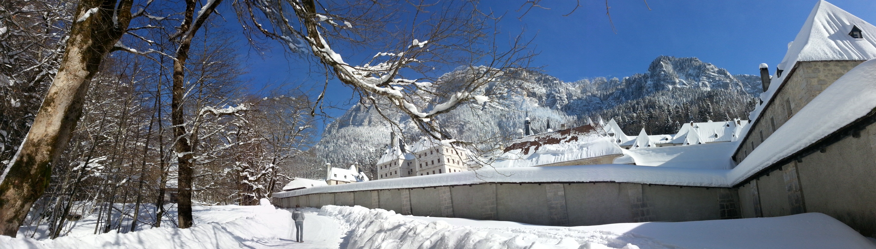 snowcapped mountain, architecture, alps, frozen, snowy landscape, icicle, tree, 2K, panoramic, environment, cold temperature, outdoors, winter, house, HD Wallpaper