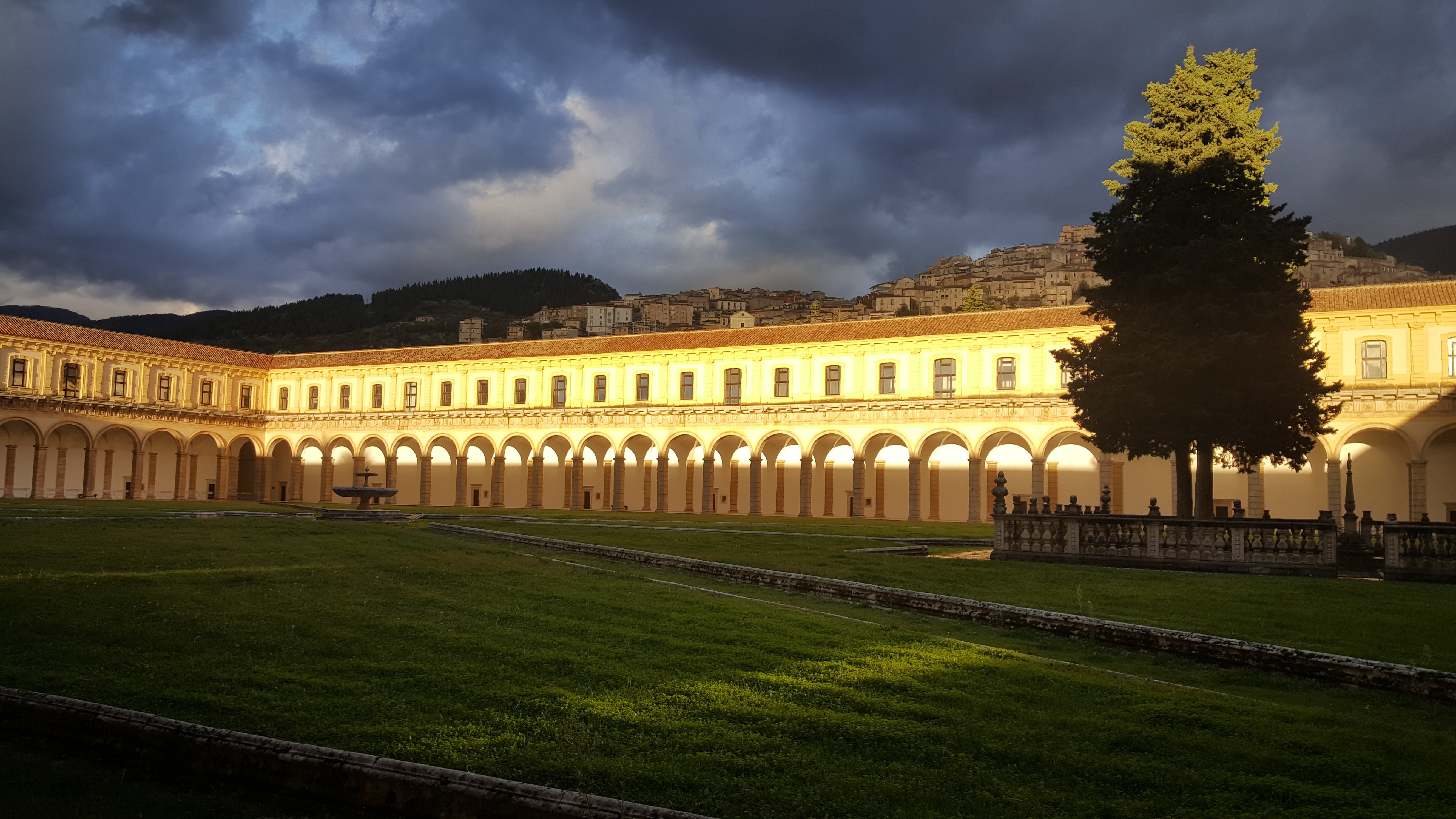 travel, building, cloud - sky, building exterior, ancient, salerno, chartreuse, travel destinations, 5K, palace, sky, plant, southern italy, architecture, HD Wallpaper